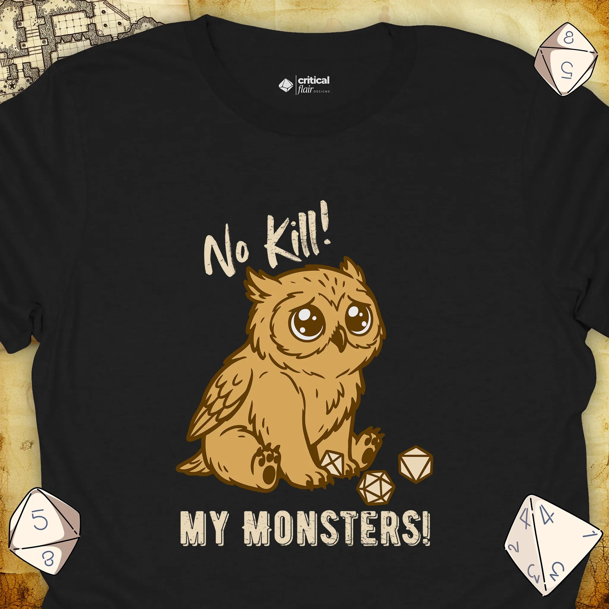 Critical Flair No Kill My Monsters! T-Shirt Black / S - Dungeons and Dragons and tabletop RPG gaming apparel