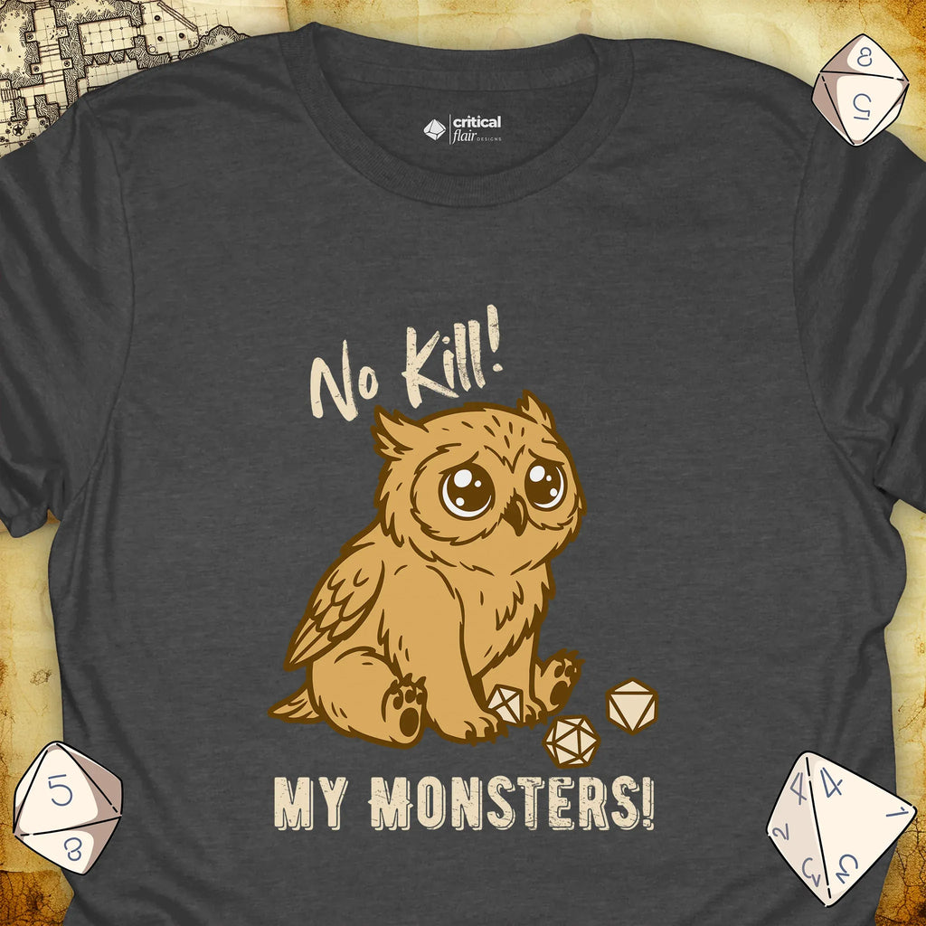 Critical Flair No Kill My Monsters! T-Shirt Dark Heather / S - Dungeons and Dragons and tabletop RPG gaming apparel