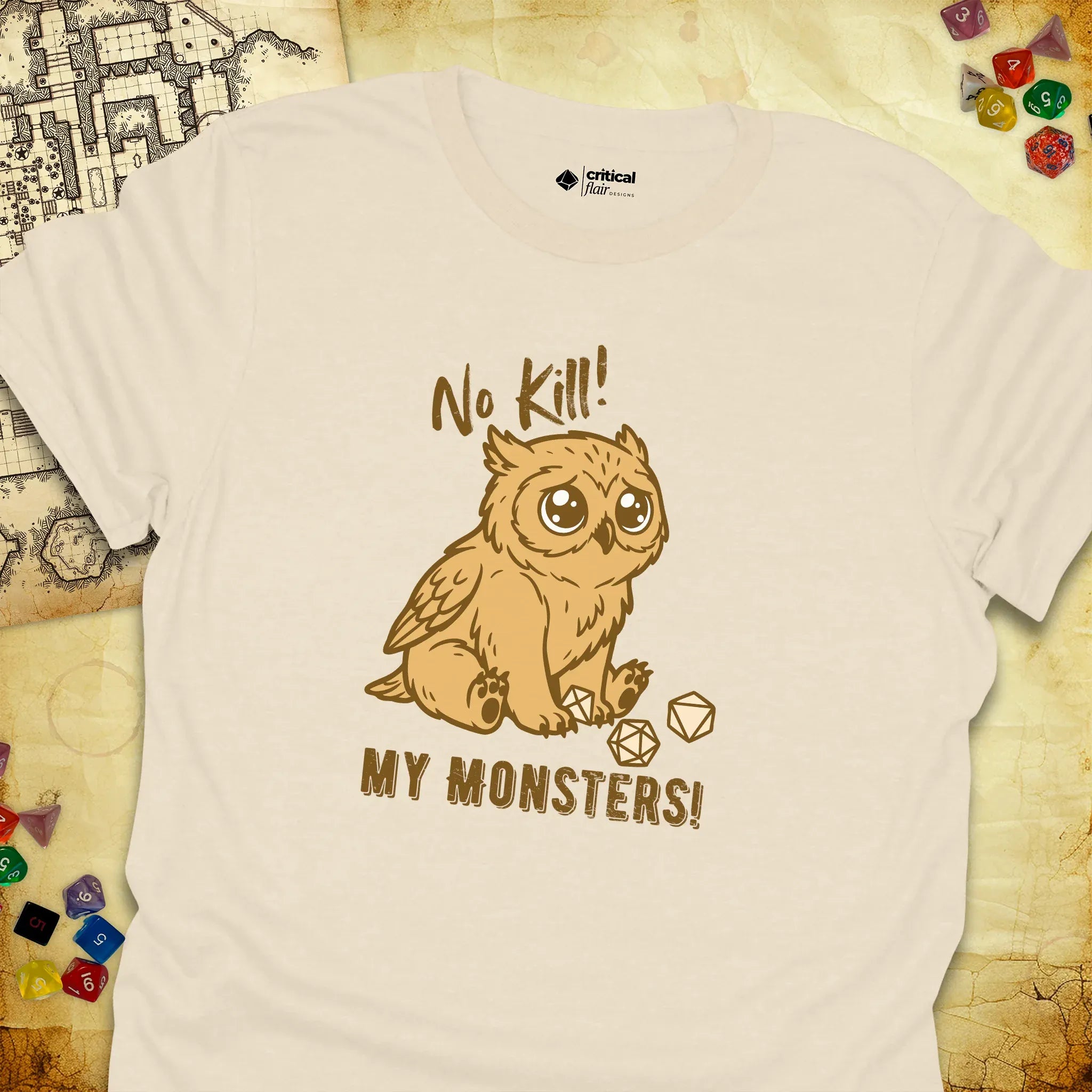 Critical Flair No Kill My Monsters! T-Shirt Natural / S - Dungeons and Dragons and tabletop RPG gaming apparel