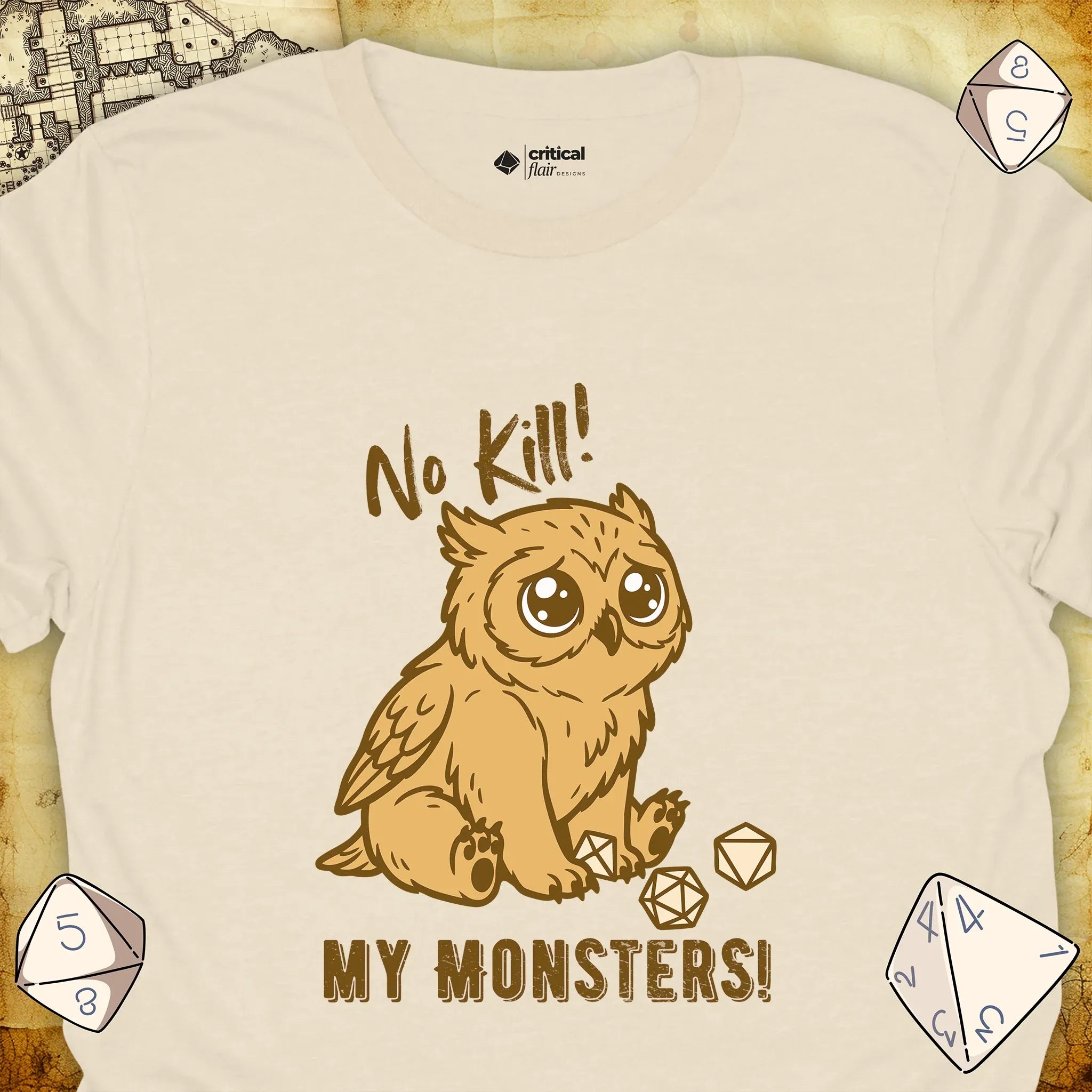 Critical Flair No Kill My Monsters! T-Shirt Natural / S - Dungeons and Dragons and tabletop RPG gaming apparel
