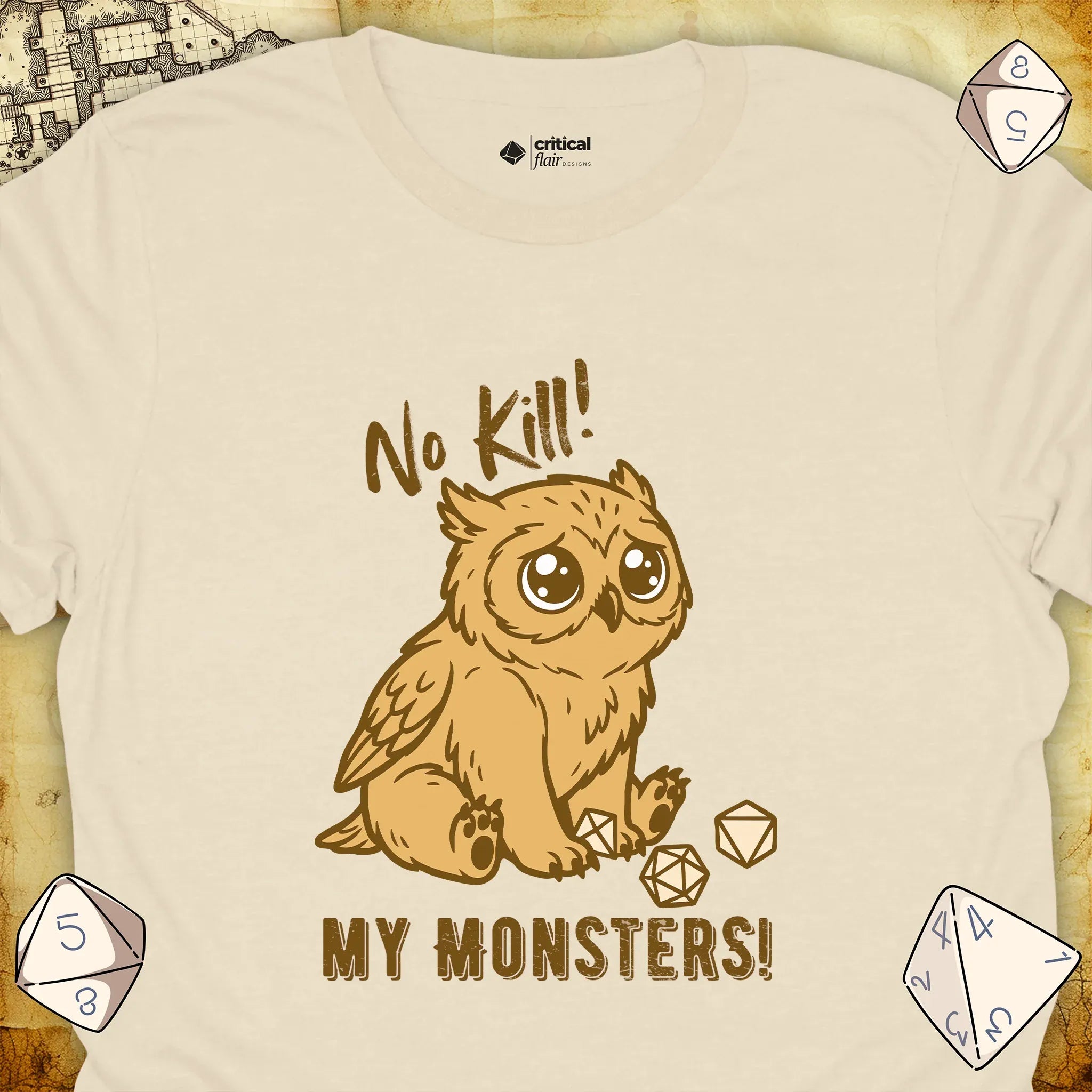 Critical Flair No Kill My Monsters! T-Shirt Natural / S - Dungeons and Dragons and tabletop RPG gaming apparel