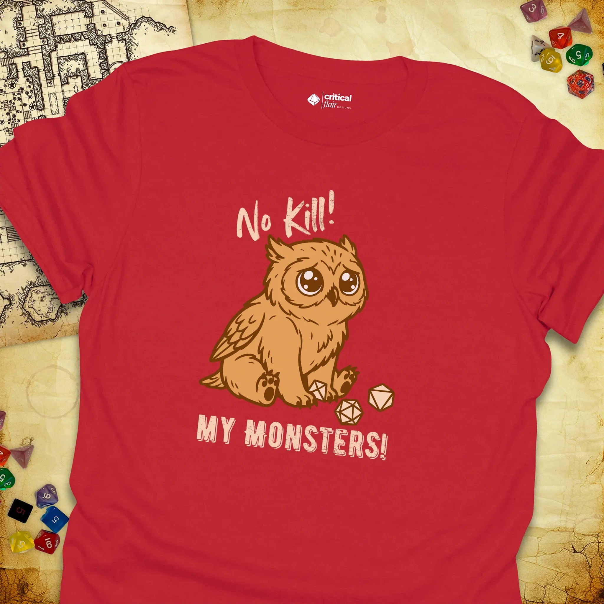 Critical Flair No Kill My Monsters! T-Shirt Red / S - Dungeons and Dragons and tabletop RPG gaming apparel