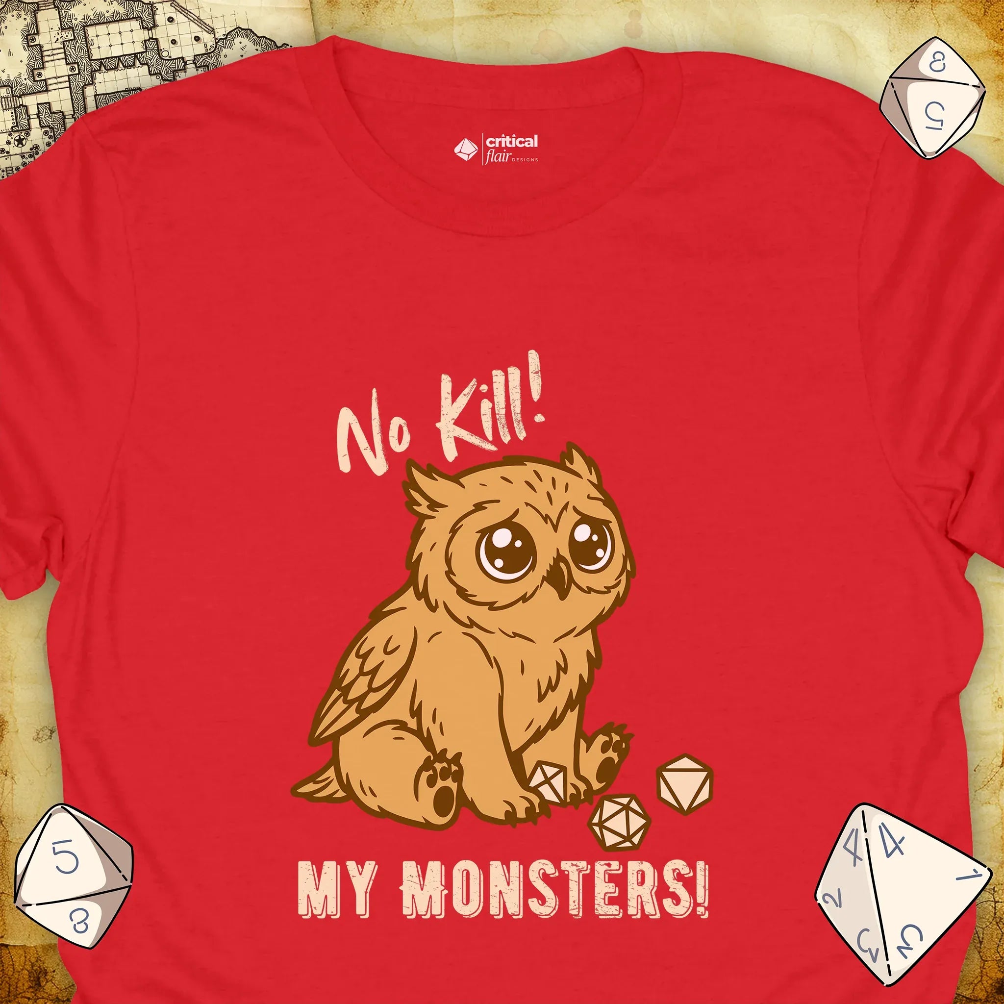 Critical Flair No Kill My Monsters! T-Shirt Red / S - Dungeons and Dragons and tabletop RPG gaming apparel