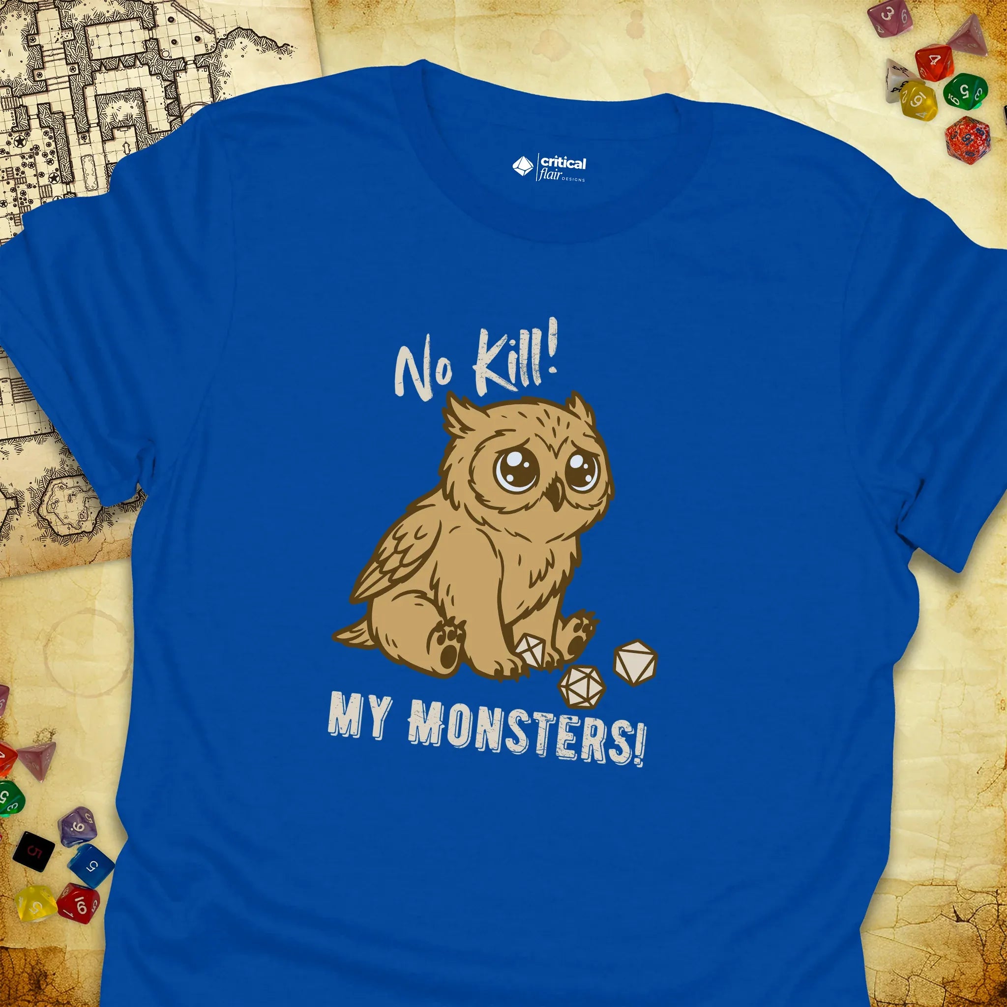 Critical Flair No Kill My Monsters! T-Shirt Royal / S - Dungeons and Dragons and tabletop RPG gaming apparel