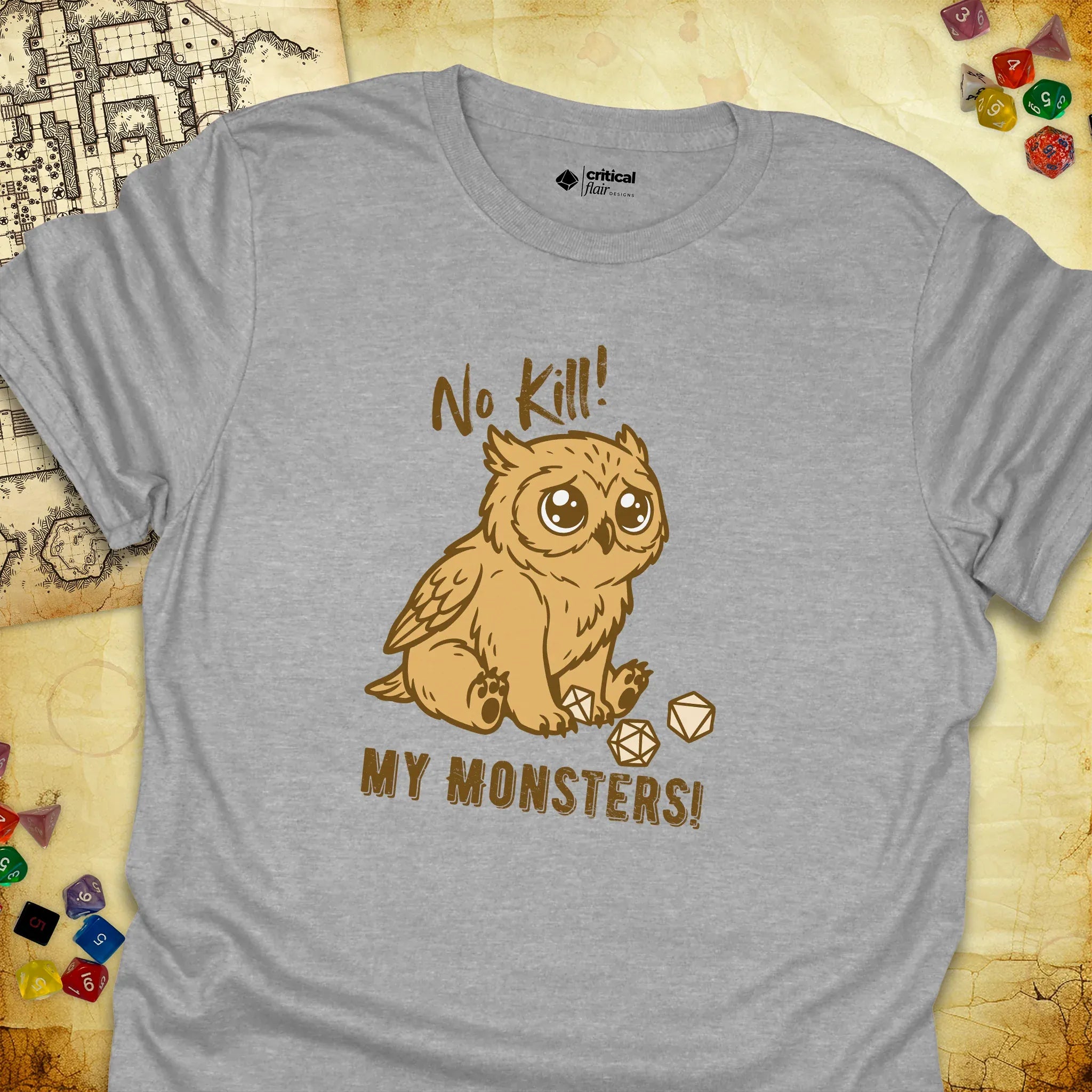 Critical Flair No Kill My Monsters! T-Shirt Sport Grey / S - Dungeons and Dragons and tabletop RPG gaming apparel