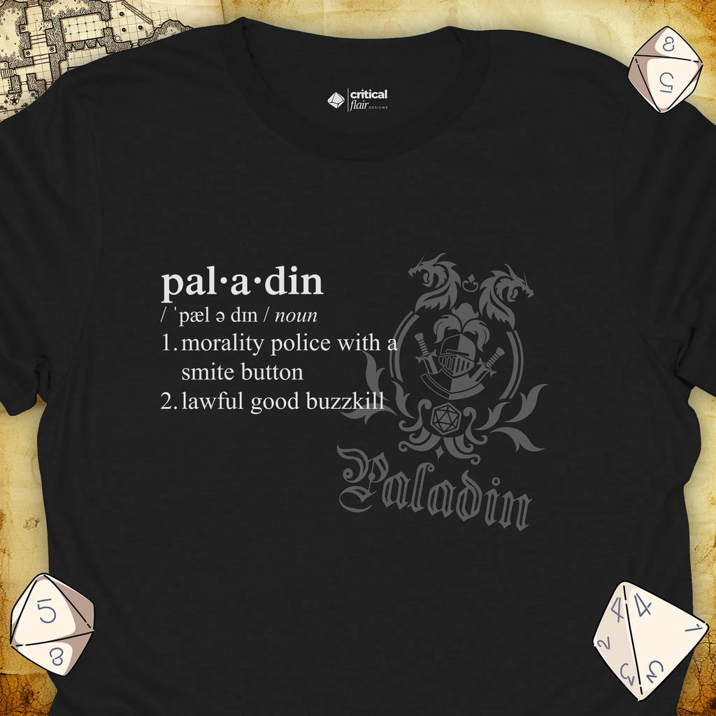 Critical Flair Paladin Definition T-Shirt Black / S - Dungeons and Dragons and tabletop RPG gaming apparel
