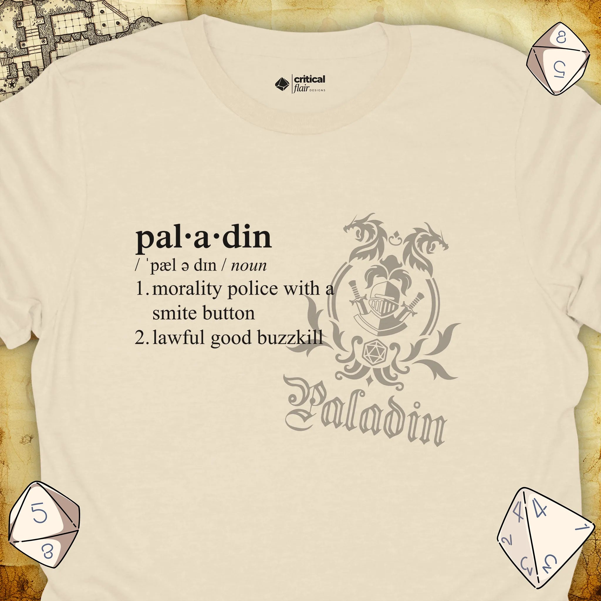 Critical Flair Paladin Definition T-Shirt Natural / S - Dungeons and Dragons and tabletop RPG gaming apparel