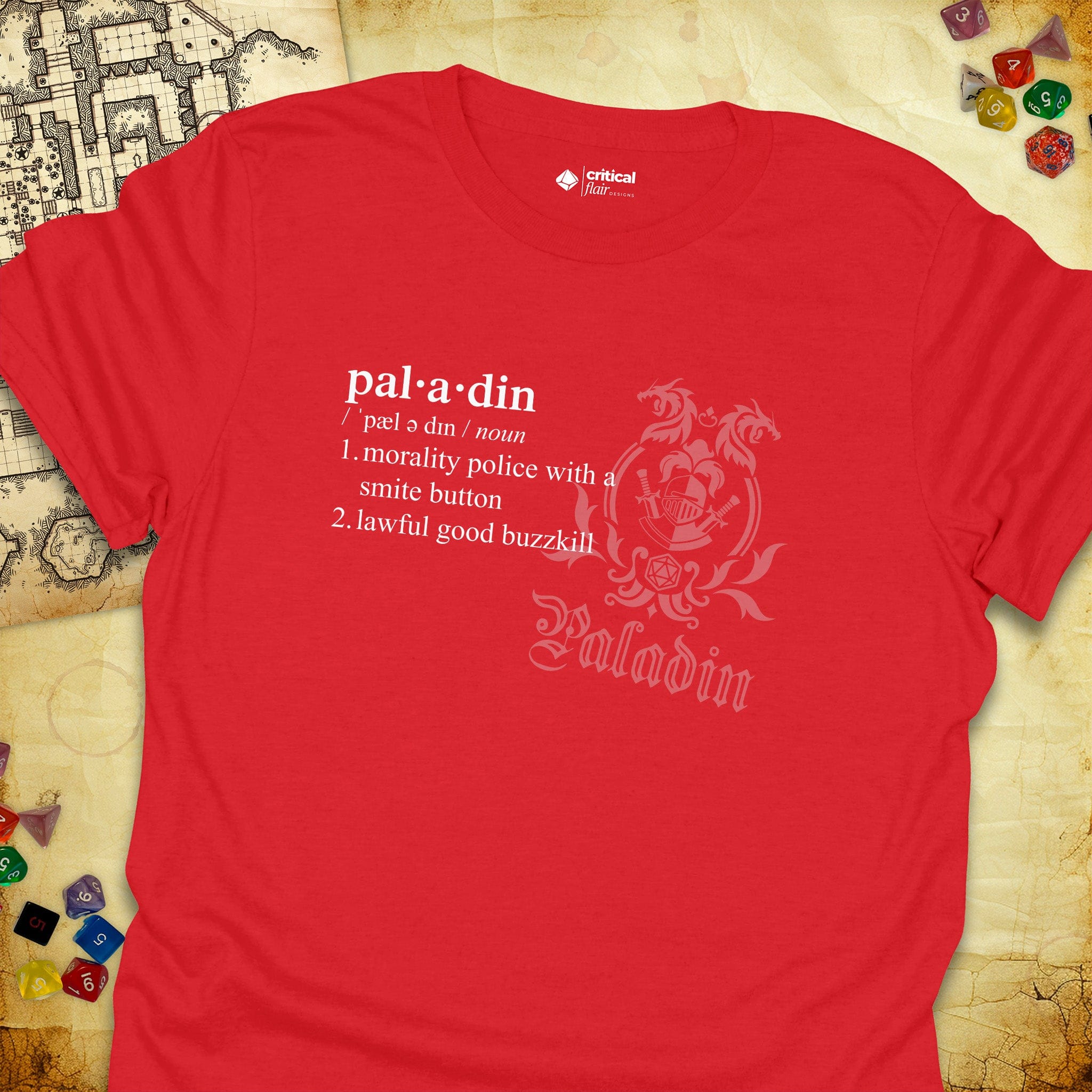 Critical Flair Paladin Definition T-Shirt Red / S - Dungeons and Dragons and tabletop RPG gaming apparel