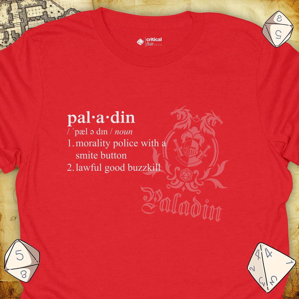 Critical Flair Paladin Definition T-Shirt Red / S - Dungeons and Dragons and tabletop RPG gaming apparel
