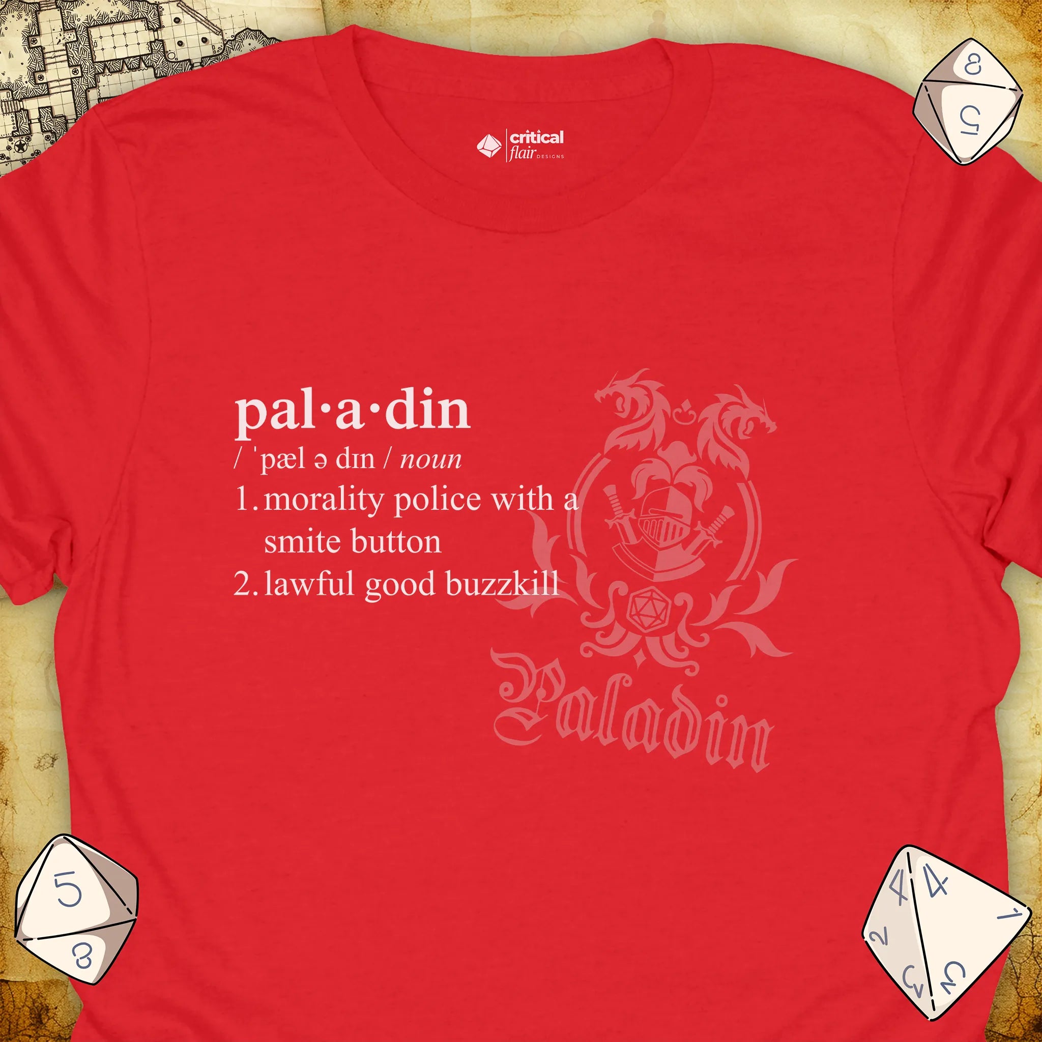 Critical Flair Paladin Definition T-Shirt Red / S - Dungeons and Dragons and tabletop RPG gaming apparel