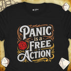 Critical Flair Panic is a Free Action T-Shirt Black / S - Dungeons and Dragons and tabletop RPG gaming apparel