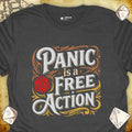 Critical Flair Panic is a Free Action T-Shirt Dark Heather / S - Dungeons and Dragons and tabletop RPG gaming apparel