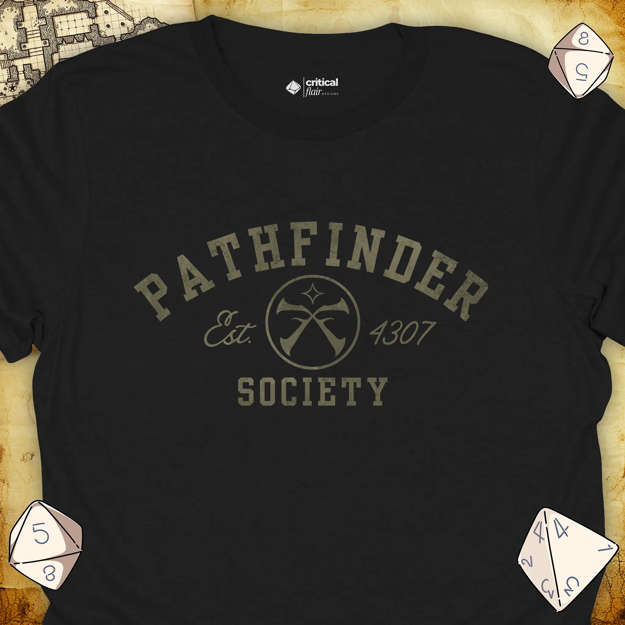 Critical Flair Pathfinder Society v1 T-Shirt Black / S - Dungeons and Dragons and tabletop RPG gaming apparel