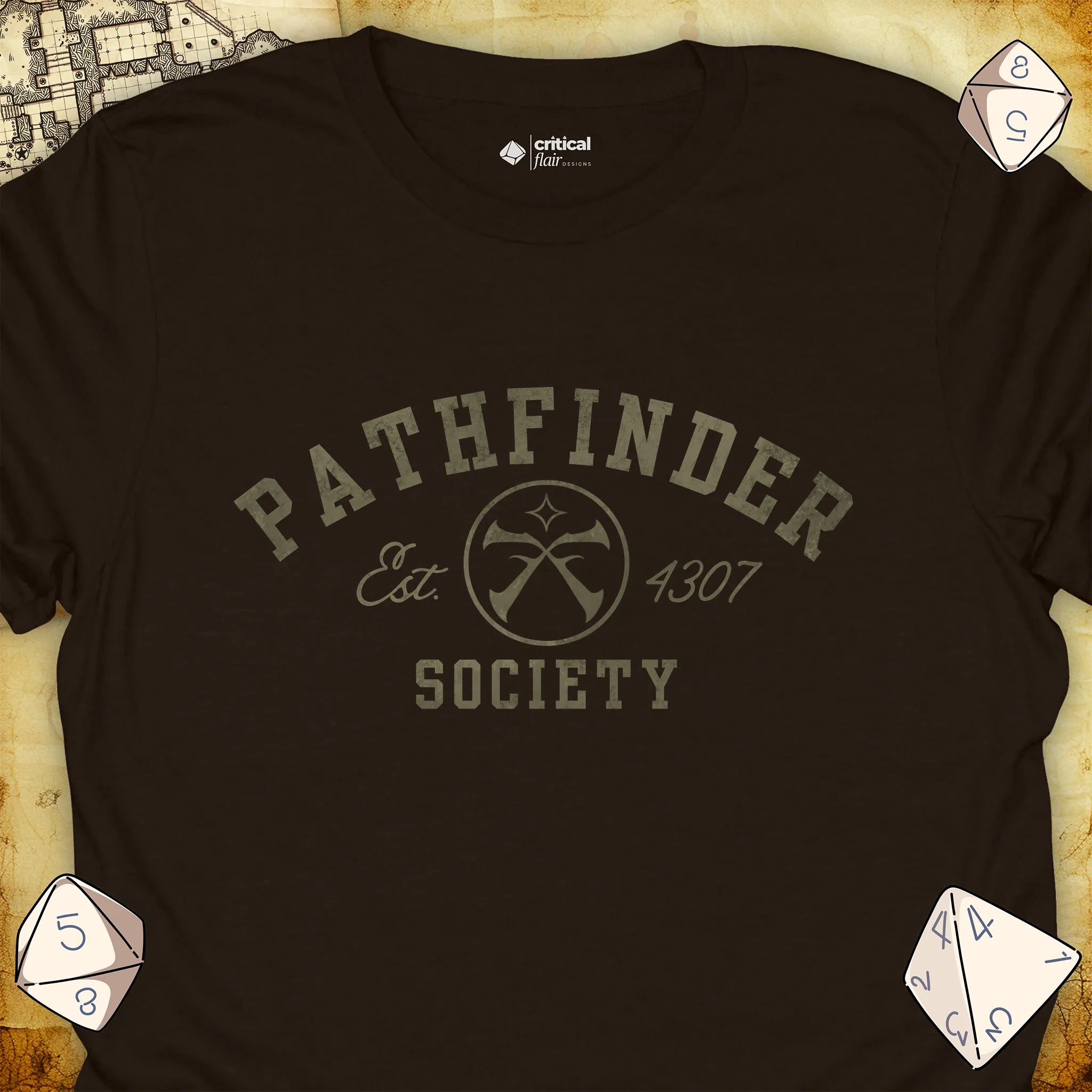 Critical Flair Pathfinder Society v1 T-Shirt Dark Chocolate / S - Dungeons and Dragons and tabletop RPG gaming apparel