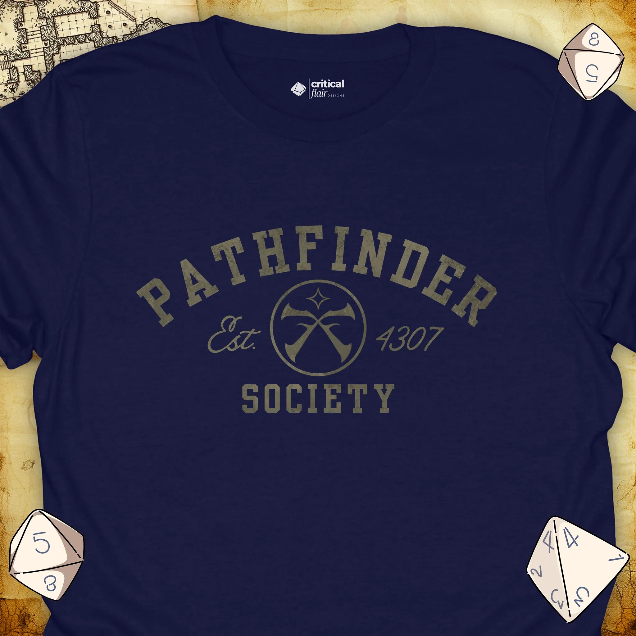 Critical Flair Pathfinder Society v1 T-Shirt Navy / S - Dungeons and Dragons and tabletop RPG gaming apparel