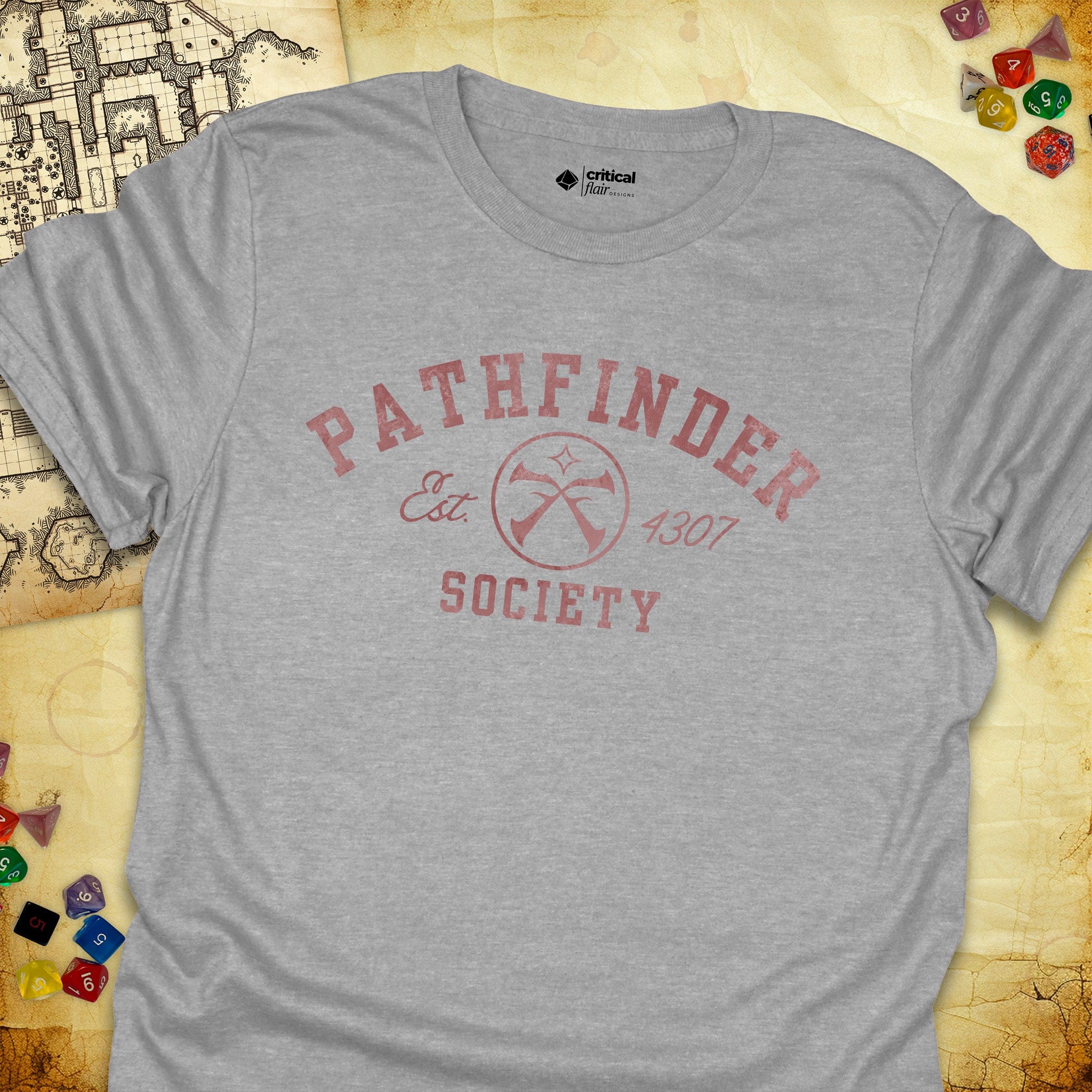 Critical Flair Pathfinder Society v1 T-Shirt Sport Grey / S - Dungeons and Dragons and tabletop RPG gaming apparel