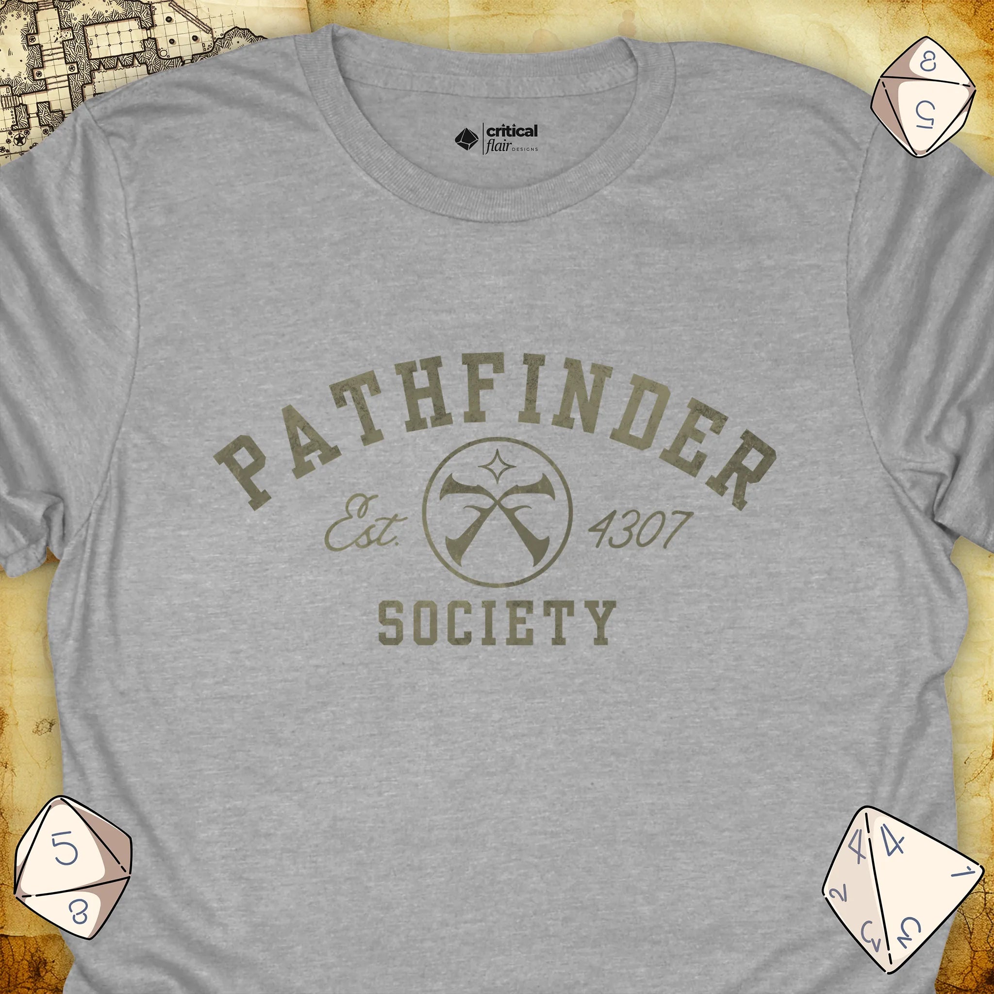 Critical Flair Pathfinder Society v1 T-Shirt Sport Grey / S - Dungeons and Dragons and tabletop RPG gaming apparel