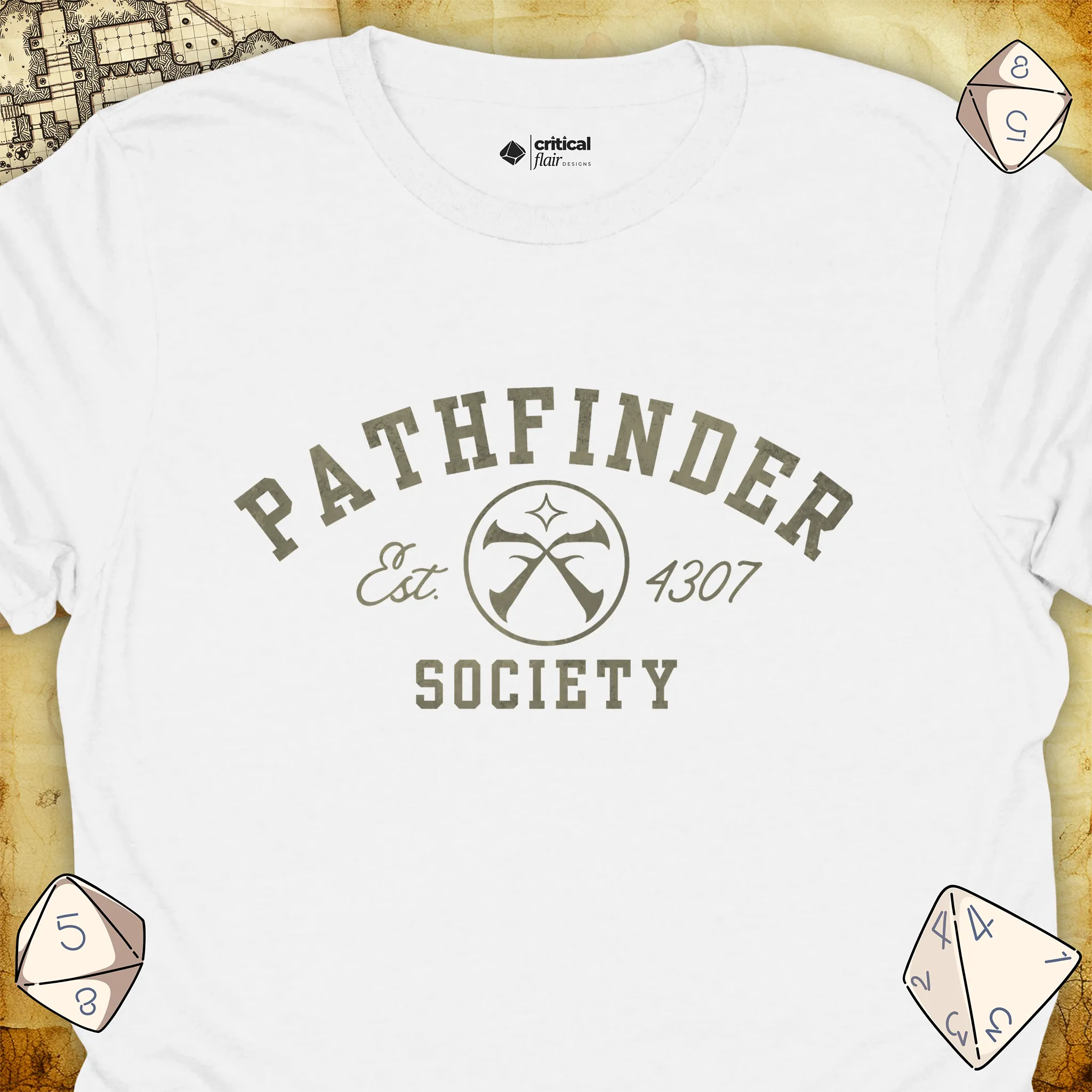 Critical Flair Pathfinder Society v1 T-Shirt White / S - Dungeons and Dragons and tabletop RPG gaming apparel