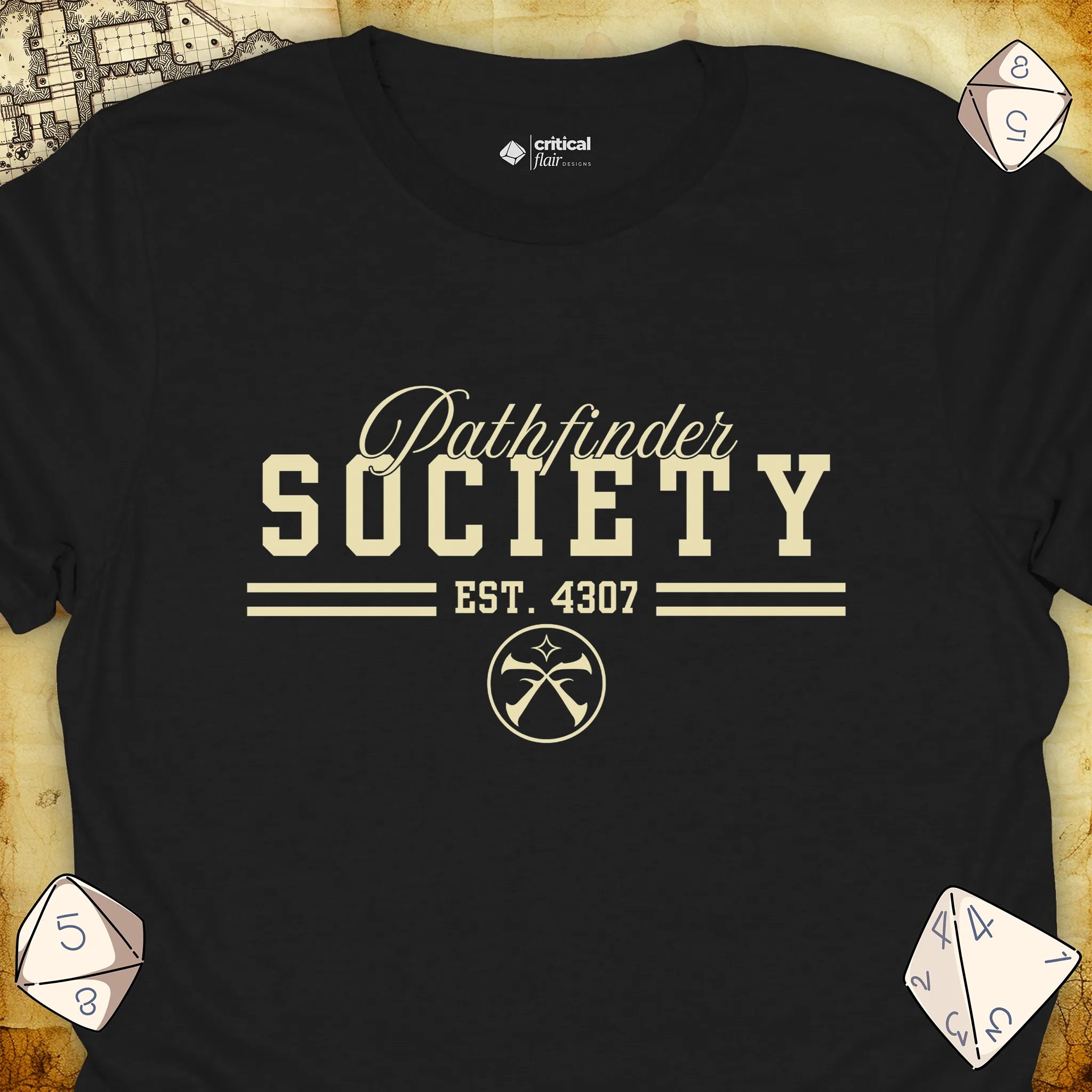 Critical Flair Pathfinder Society v2 T-Shirt Black / S - Dungeons and Dragons and tabletop RPG gaming apparel