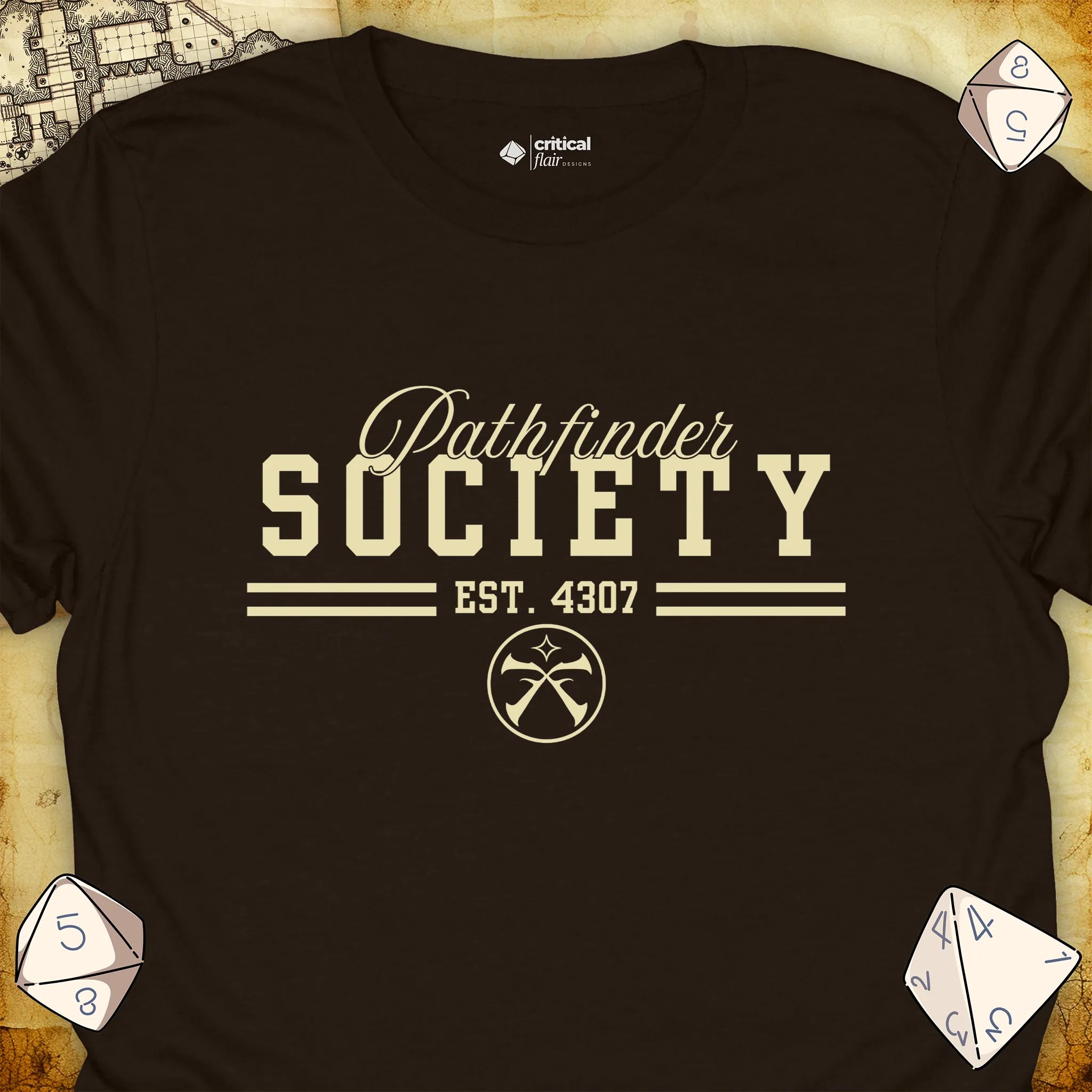 Critical Flair Pathfinder Society v2 T-Shirt Dark Chocolate / S - Dungeons and Dragons and tabletop RPG gaming apparel
