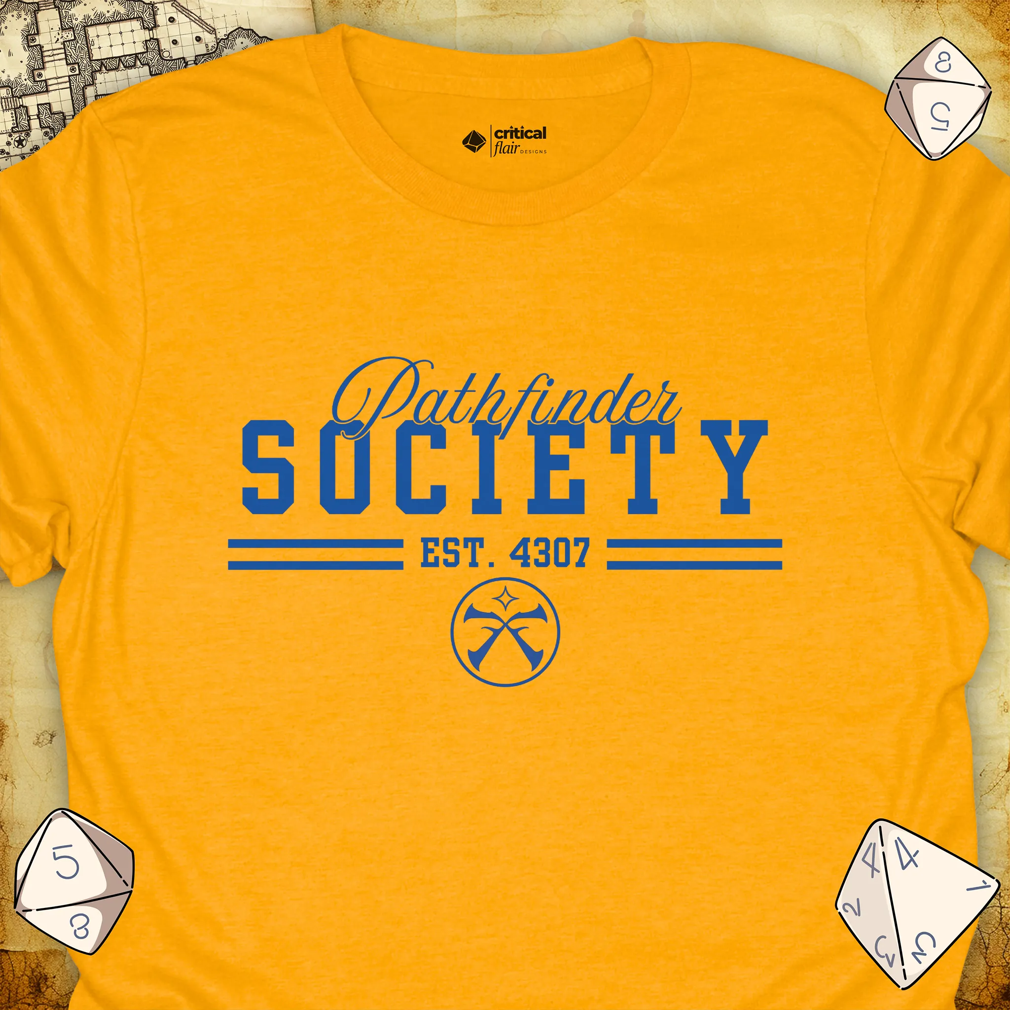 Critical Flair Pathfinder Society v2 T-Shirt Gold / S - Dungeons and Dragons and tabletop RPG gaming apparel
