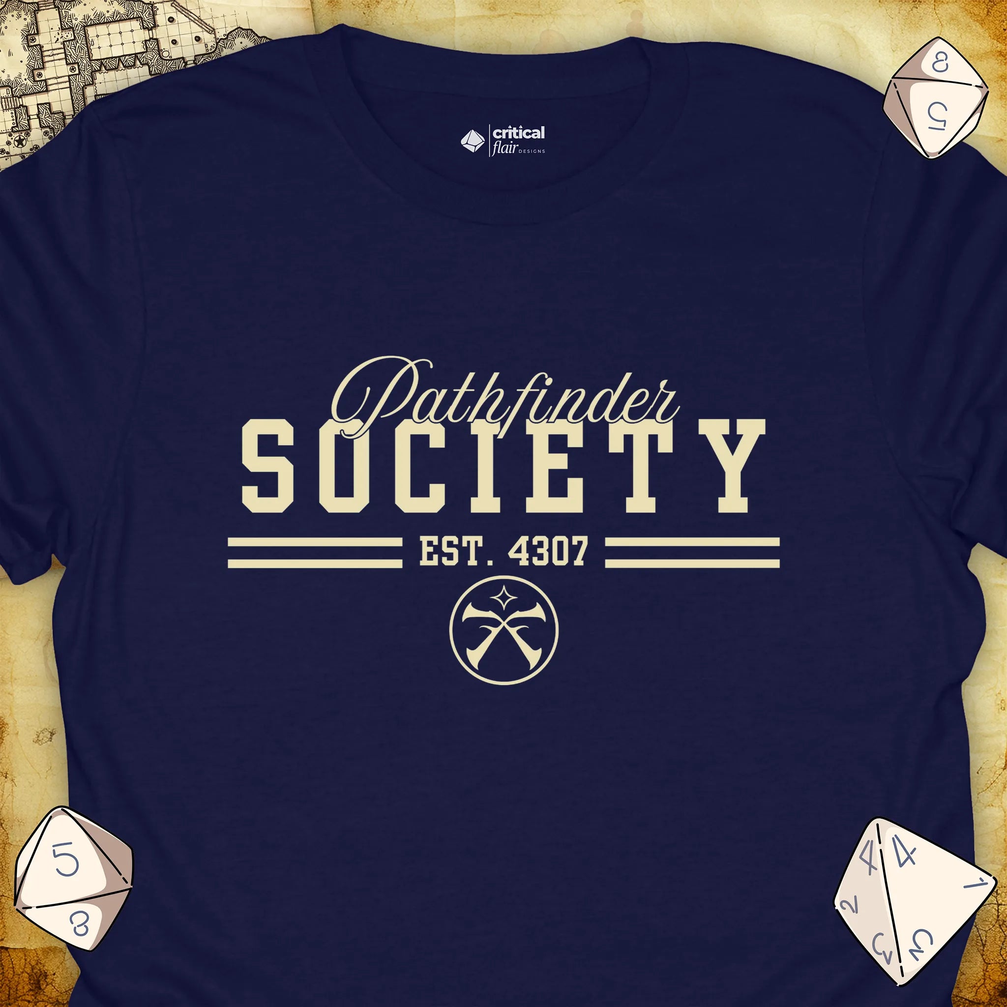 Critical Flair Pathfinder Society v2 T-Shirt Navy / S - Dungeons and Dragons and tabletop RPG gaming apparel