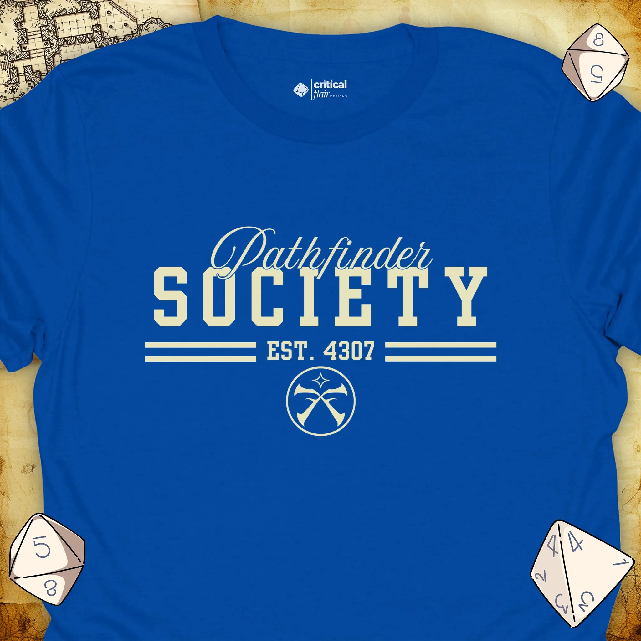 Critical Flair Pathfinder Society v2 T-Shirt Royal / S - Dungeons and Dragons and tabletop RPG gaming apparel