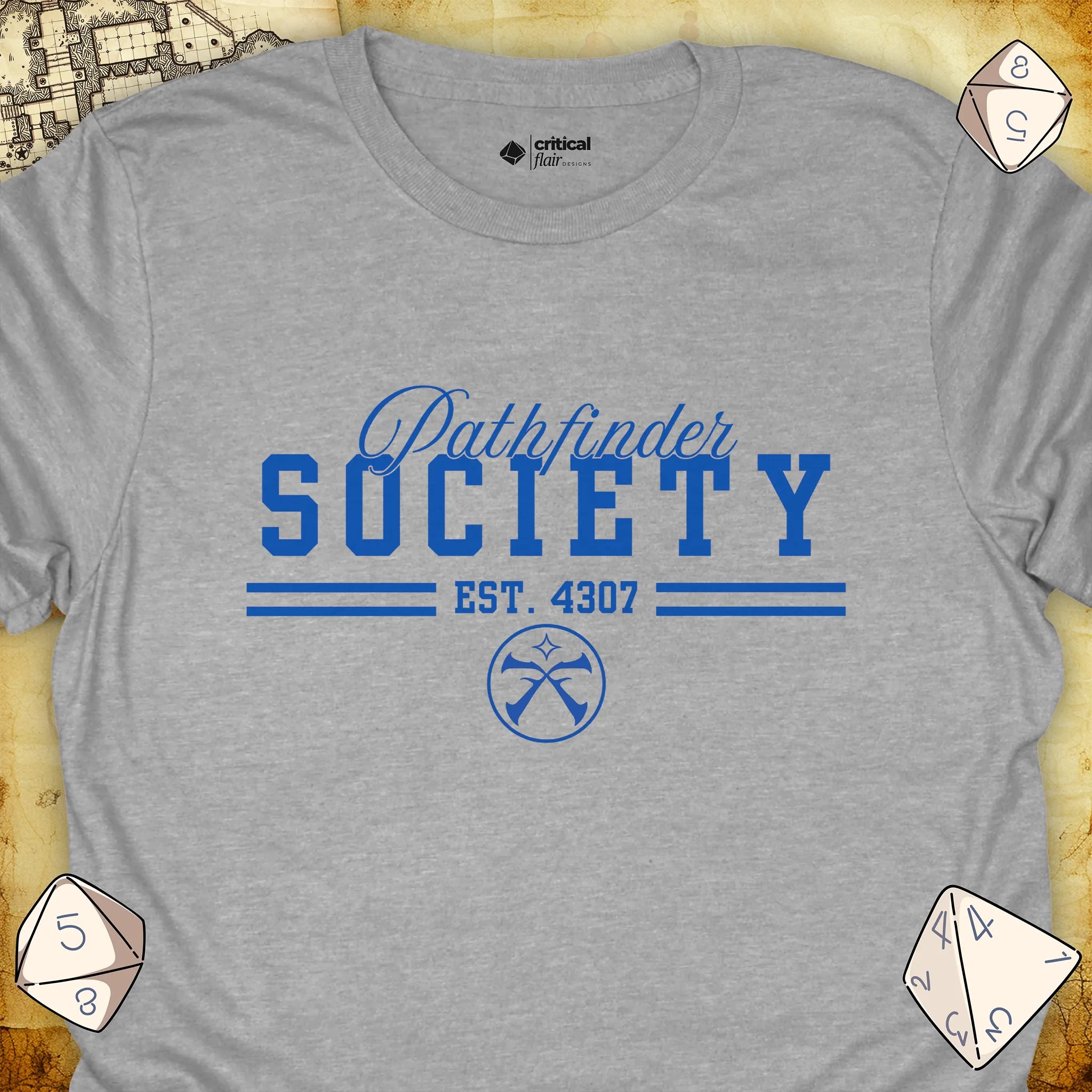 Critical Flair Pathfinder Society v2 T-Shirt Sport Grey / S - Dungeons and Dragons and tabletop RPG gaming apparel