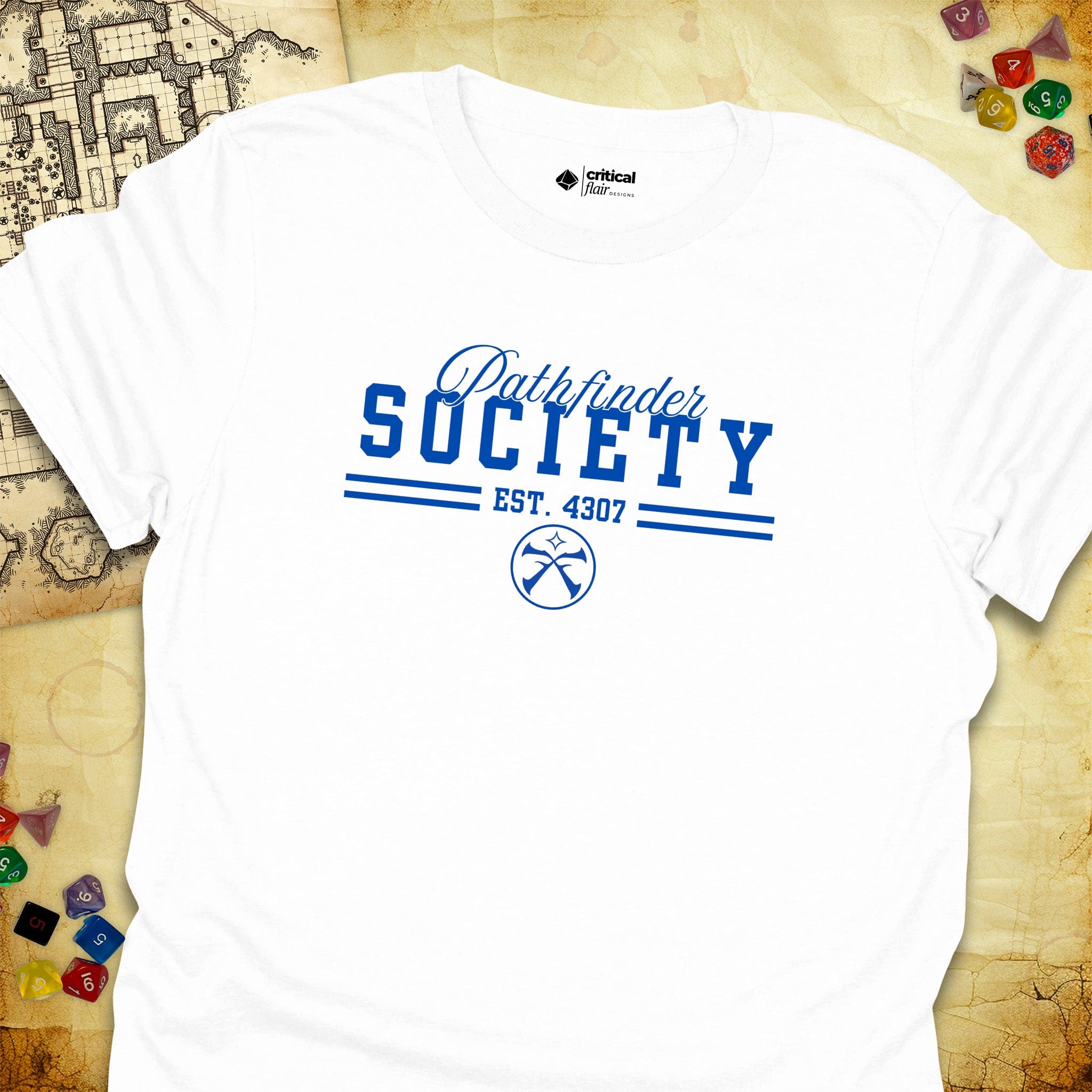 Critical Flair Pathfinder Society v2 T-Shirt White / S - Dungeons and Dragons and tabletop RPG gaming apparel