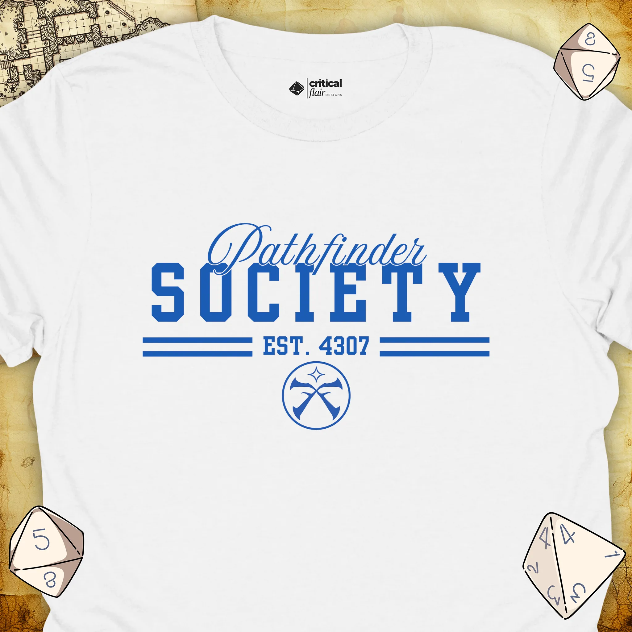 Critical Flair Pathfinder Society v2 T-Shirt White / S - Dungeons and Dragons and tabletop RPG gaming apparel