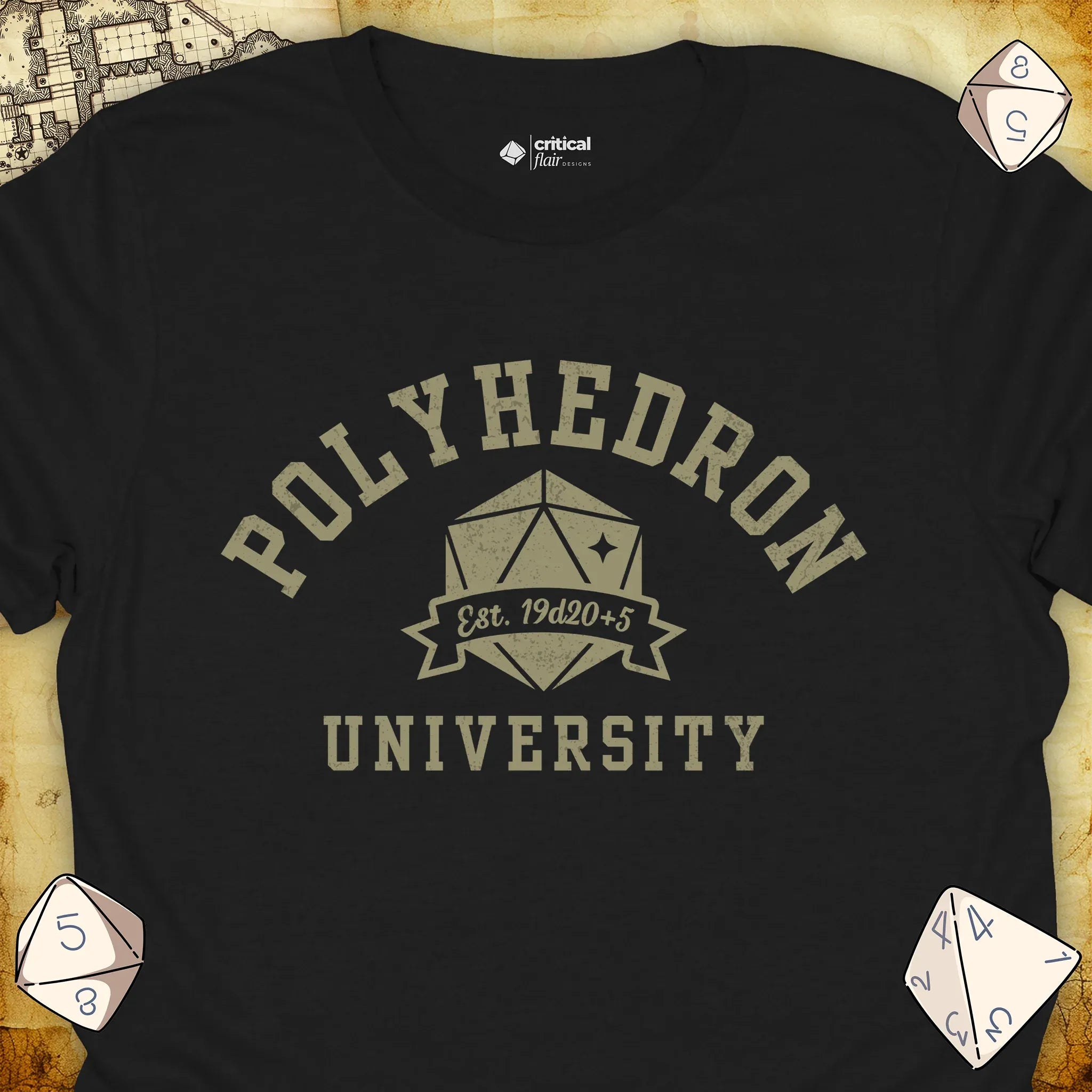 Critical Flair Polyhedron U T-Shirt Black / S - Dungeons and Dragons and tabletop RPG gaming apparel
