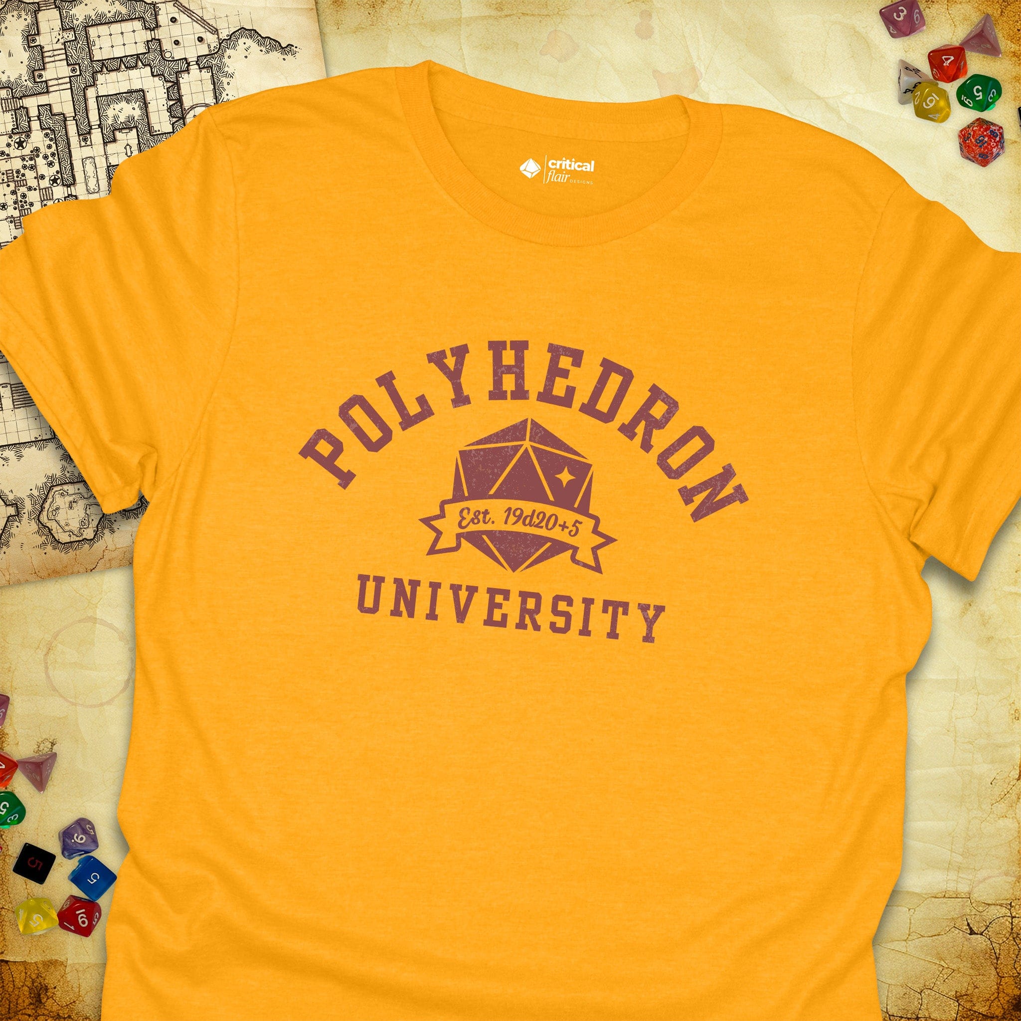 Critical Flair Polyhedron U T-Shirt Gold / S - Dungeons and Dragons and tabletop RPG gaming apparel