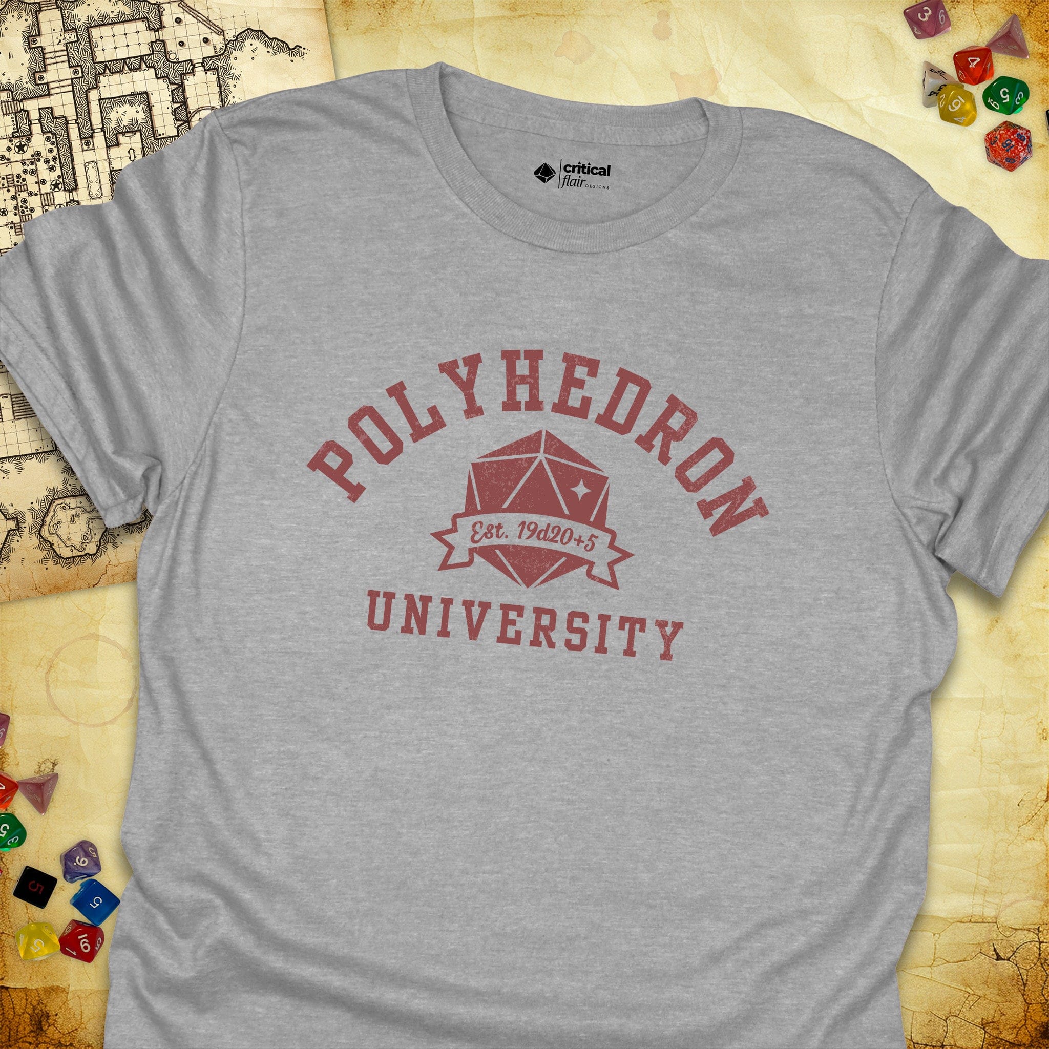 Critical Flair Polyhedron U T-Shirt Sport Grey / S - Dungeons and Dragons and tabletop RPG gaming apparel