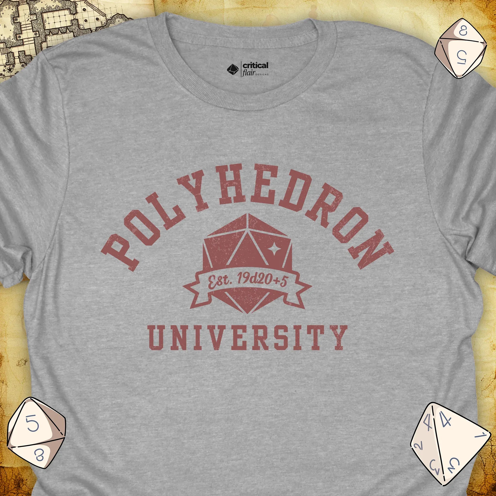 Critical Flair Polyhedron U T-Shirt Sport Grey / S - Dungeons and Dragons and tabletop RPG gaming apparel