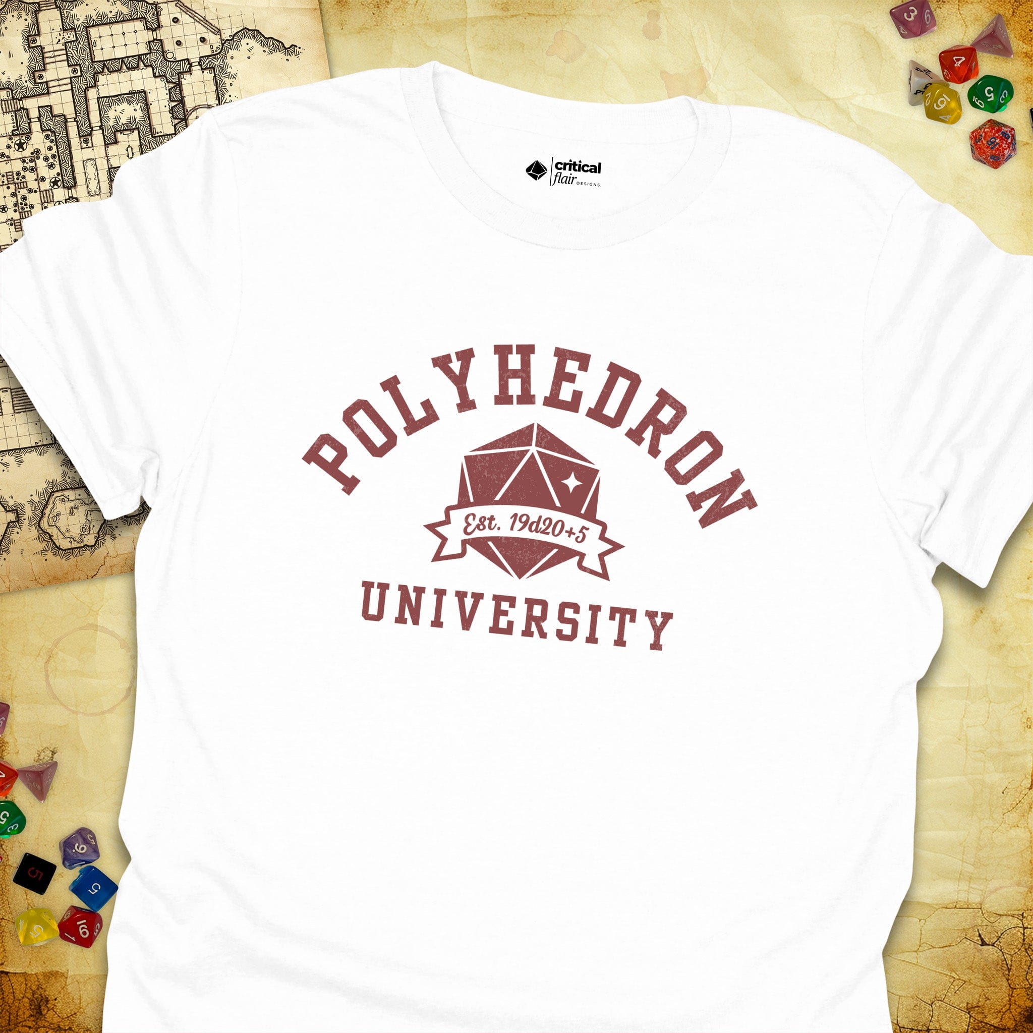 Critical Flair Polyhedron U T-Shirt White / S - Dungeons and Dragons and tabletop RPG gaming apparel