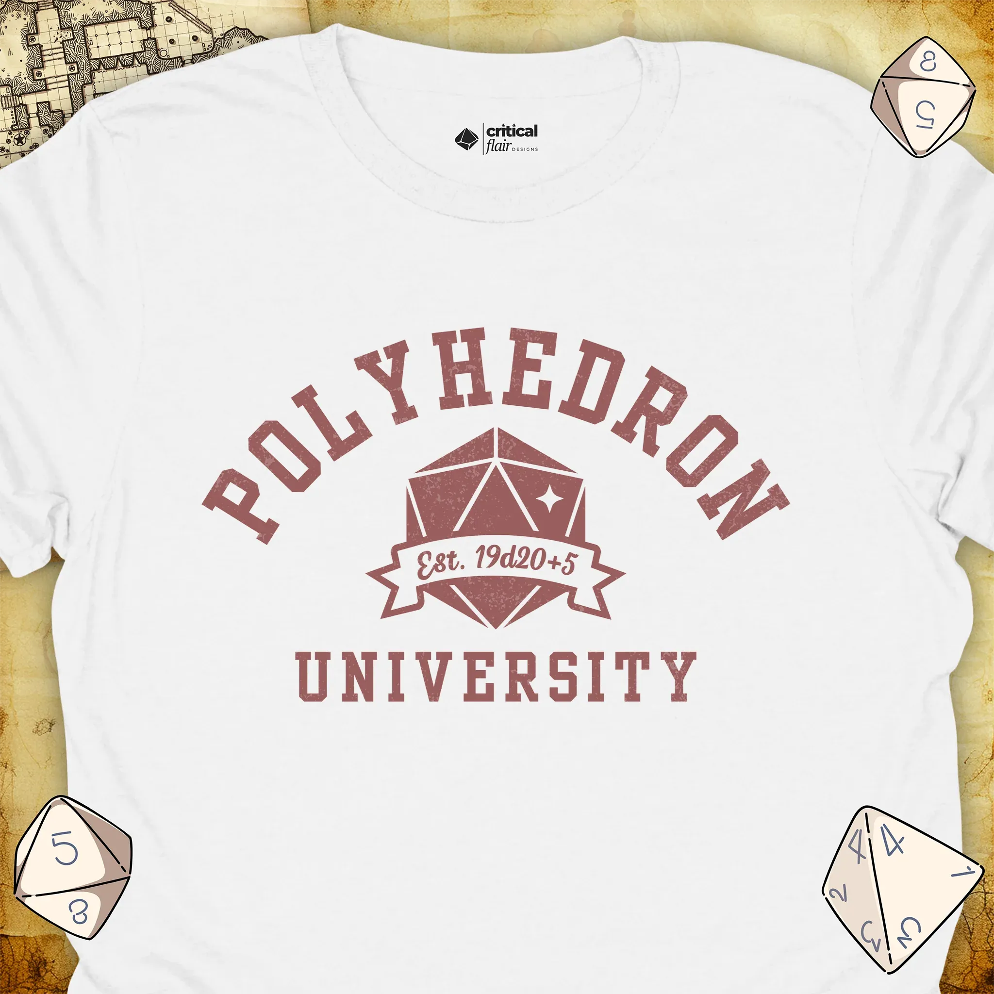 Critical Flair Polyhedron U T-Shirt White / S - Dungeons and Dragons and tabletop RPG gaming apparel