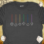 Critical Flair Rainbow Dice T-Shirt Dark Heather / S - Dungeons and Dragons and tabletop RPG gaming apparel