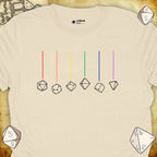 Critical Flair Rainbow Dice T-Shirt Natural / S - Dungeons and Dragons and tabletop RPG gaming apparel