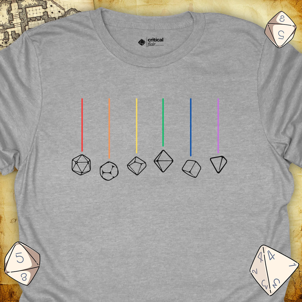 Critical Flair Rainbow Dice T-Shirt Sport Grey / S - Dungeons and Dragons and tabletop RPG gaming apparel
