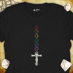 Critical Flair Rainbow Sword T-Shirt Black / S - Dungeons and Dragons and tabletop RPG gaming apparel