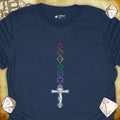 Critical Flair Rainbow Sword T-Shirt Heather Navy / S - Dungeons and Dragons and tabletop RPG gaming apparel