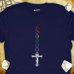 Critical Flair Rainbow Sword T-Shirt Navy / S - Dungeons and Dragons and tabletop RPG gaming apparel