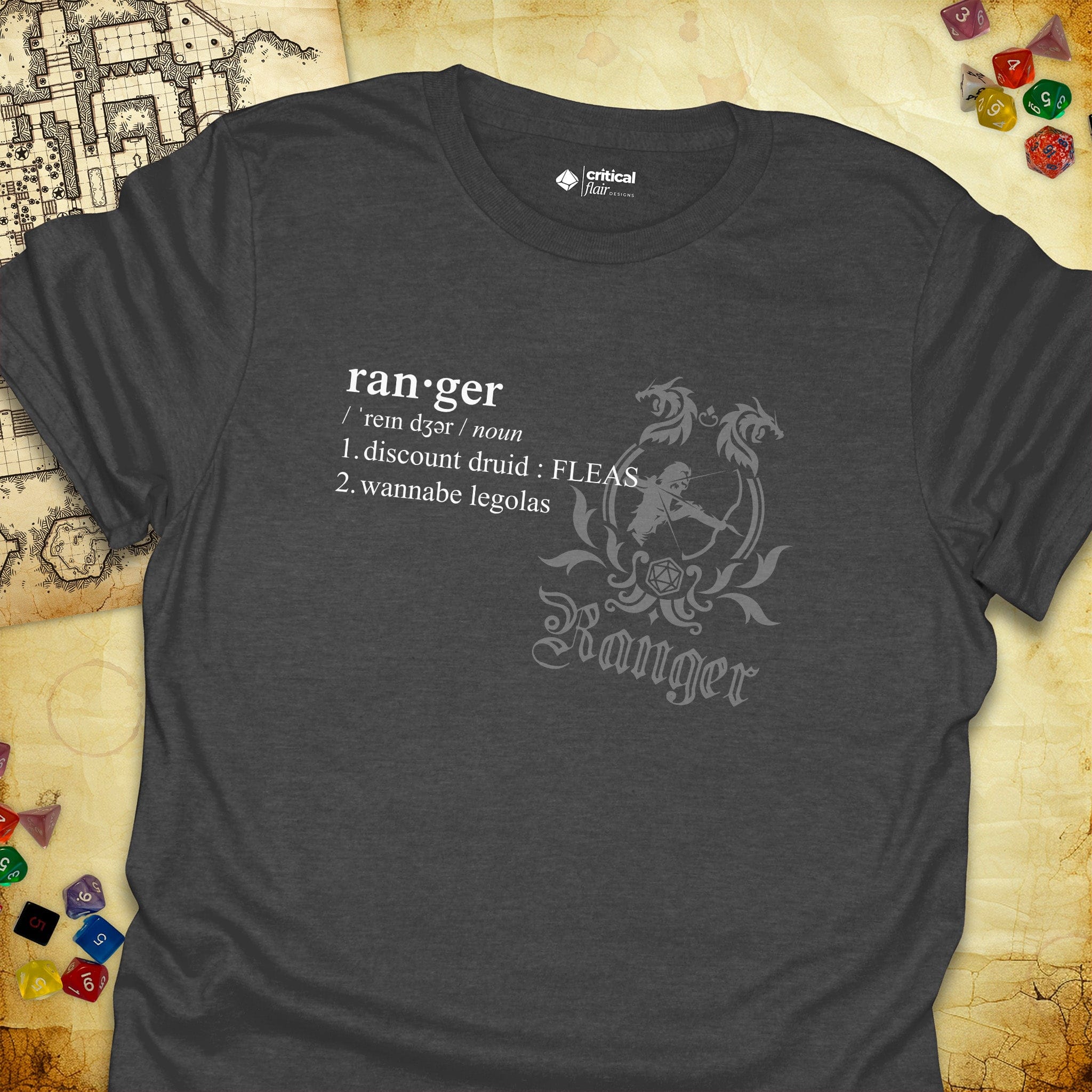 Critical Flair Ranger Definition T-Shirt Dark Heather / S - Dungeons and Dragons and tabletop RPG gaming apparel