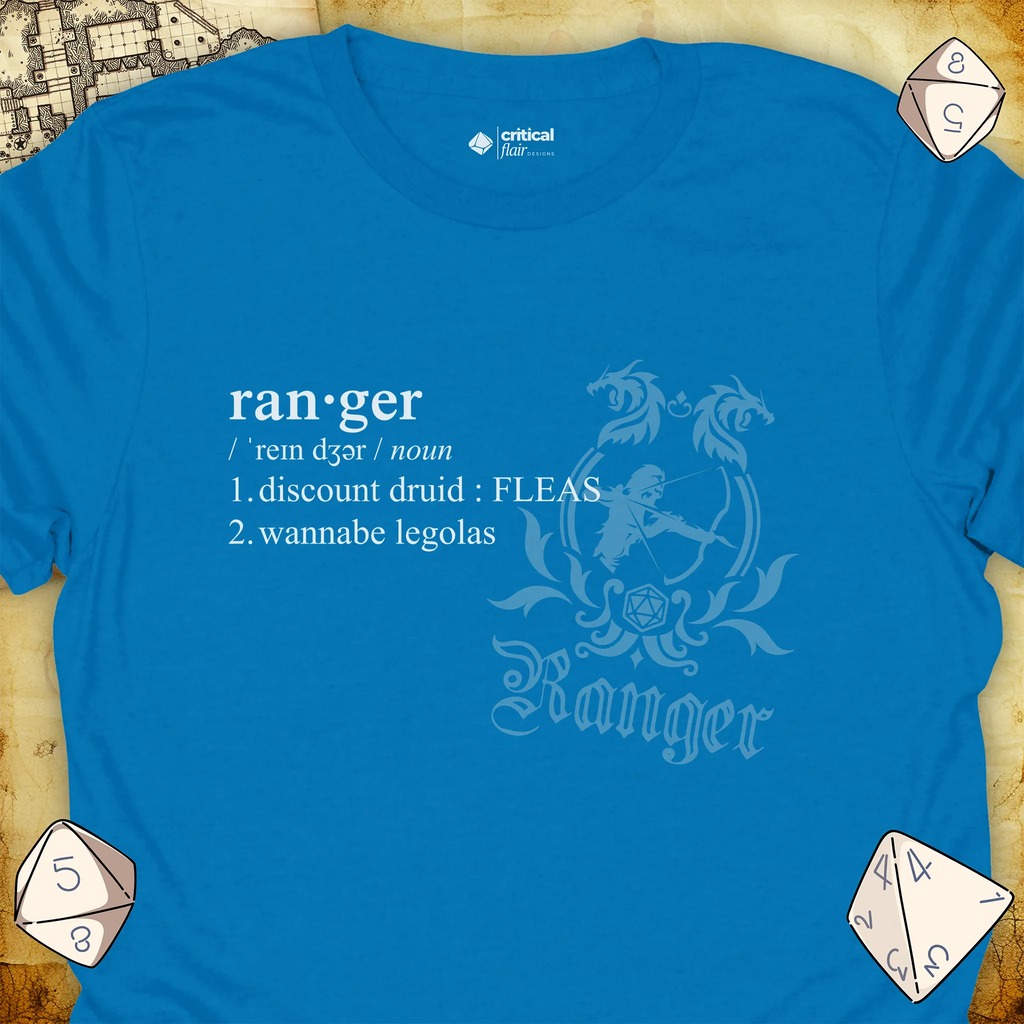 Critical Flair Ranger Definition T-Shirt Sapphire / S - Dungeons and Dragons and tabletop RPG gaming apparel