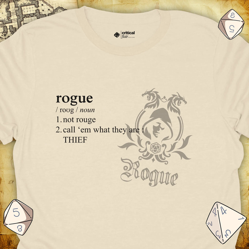Critical Flair Rogue Definition T-Shirt Natural / S - Dungeons and Dragons and tabletop RPG gaming apparel