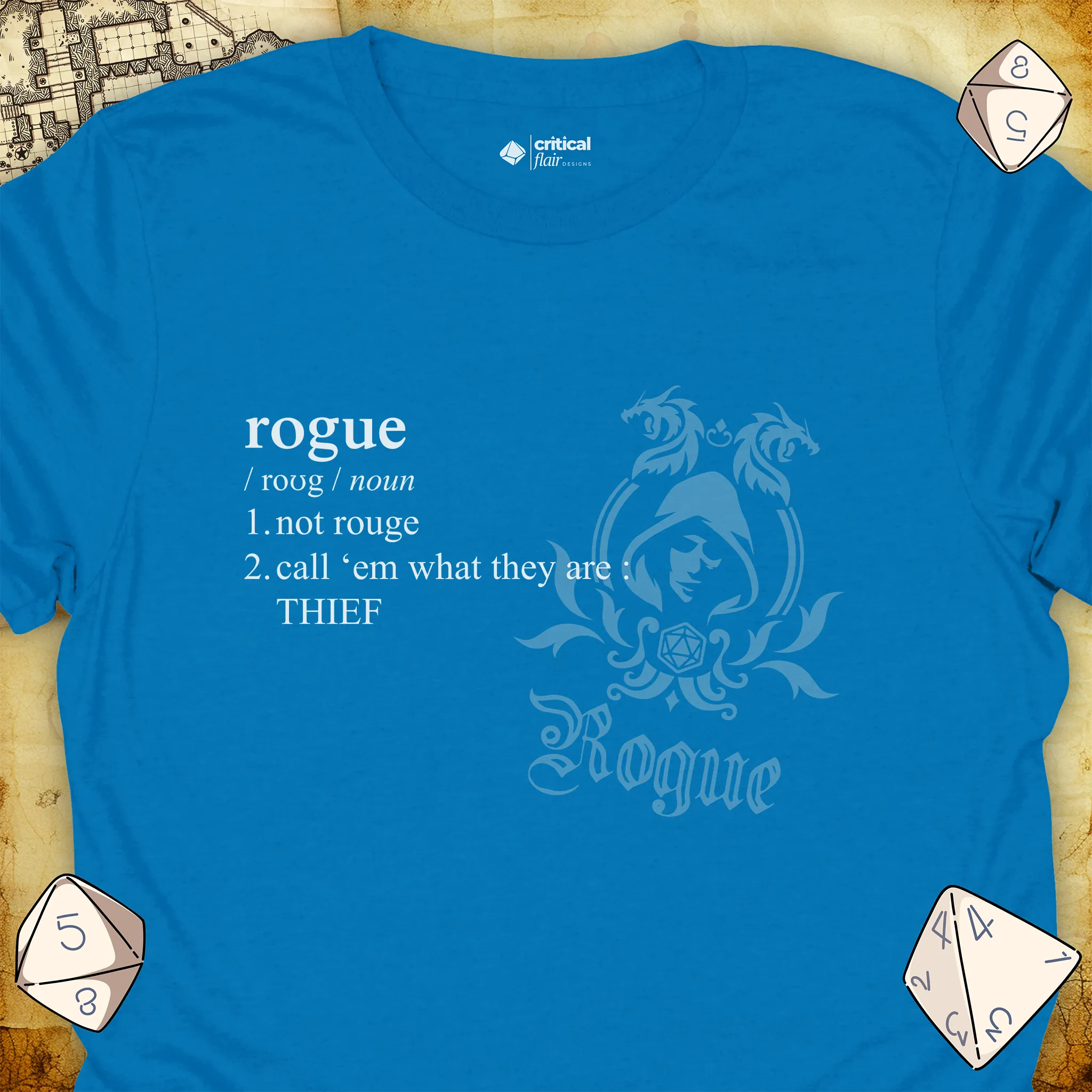Critical Flair Rogue Definition T-Shirt Sapphire / S - Dungeons and Dragons and tabletop RPG gaming apparel