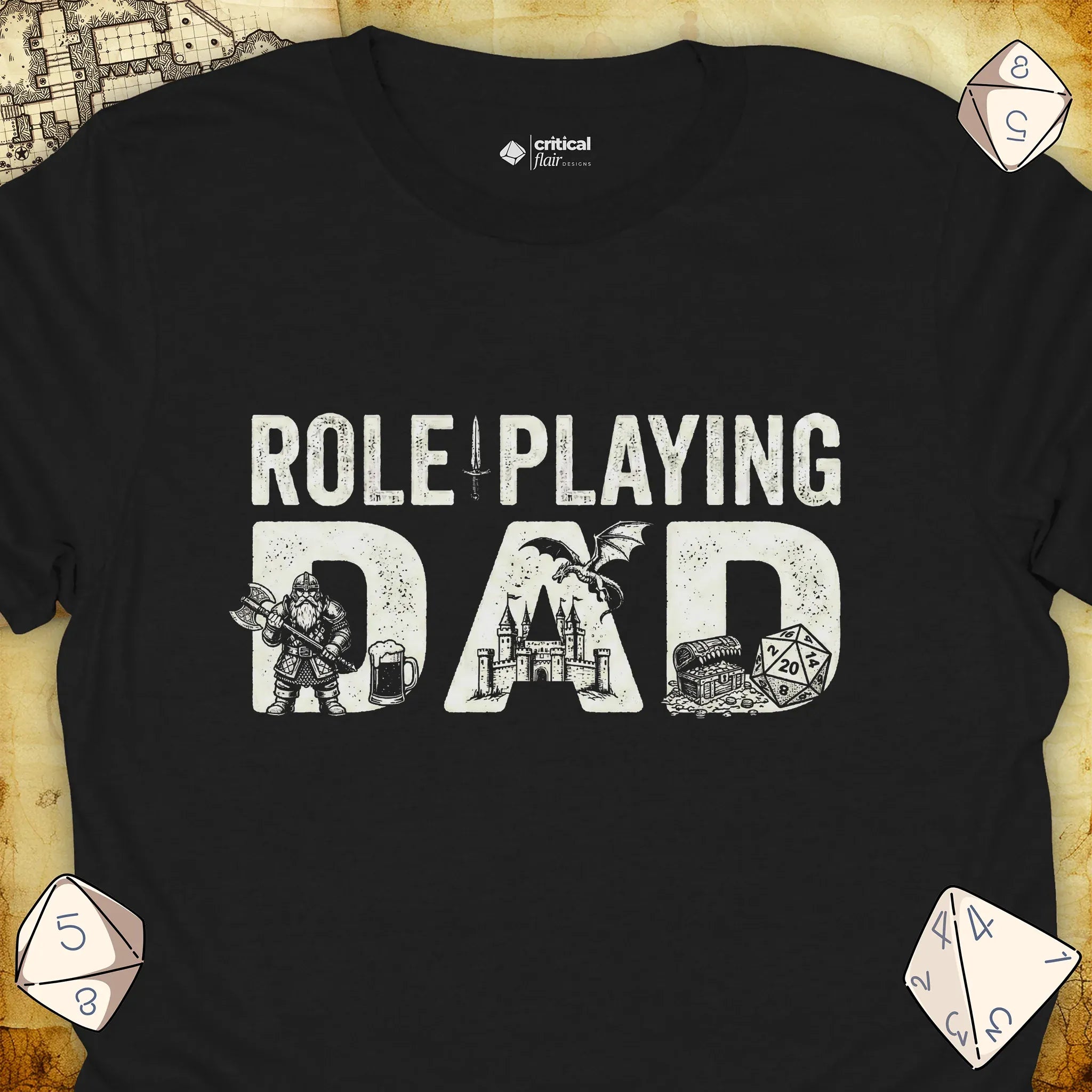 Critical Flair Role-Playing Dad T-Shirt Black / S - Dungeons and Dragons and tabletop RPG gaming apparel