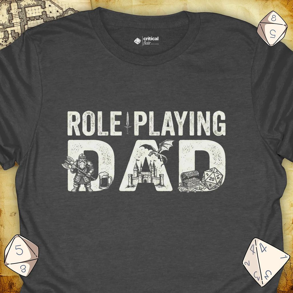 Critical Flair Role-Playing Dad T-Shirt Dark Heather / S - Dungeons and Dragons and tabletop RPG gaming apparel