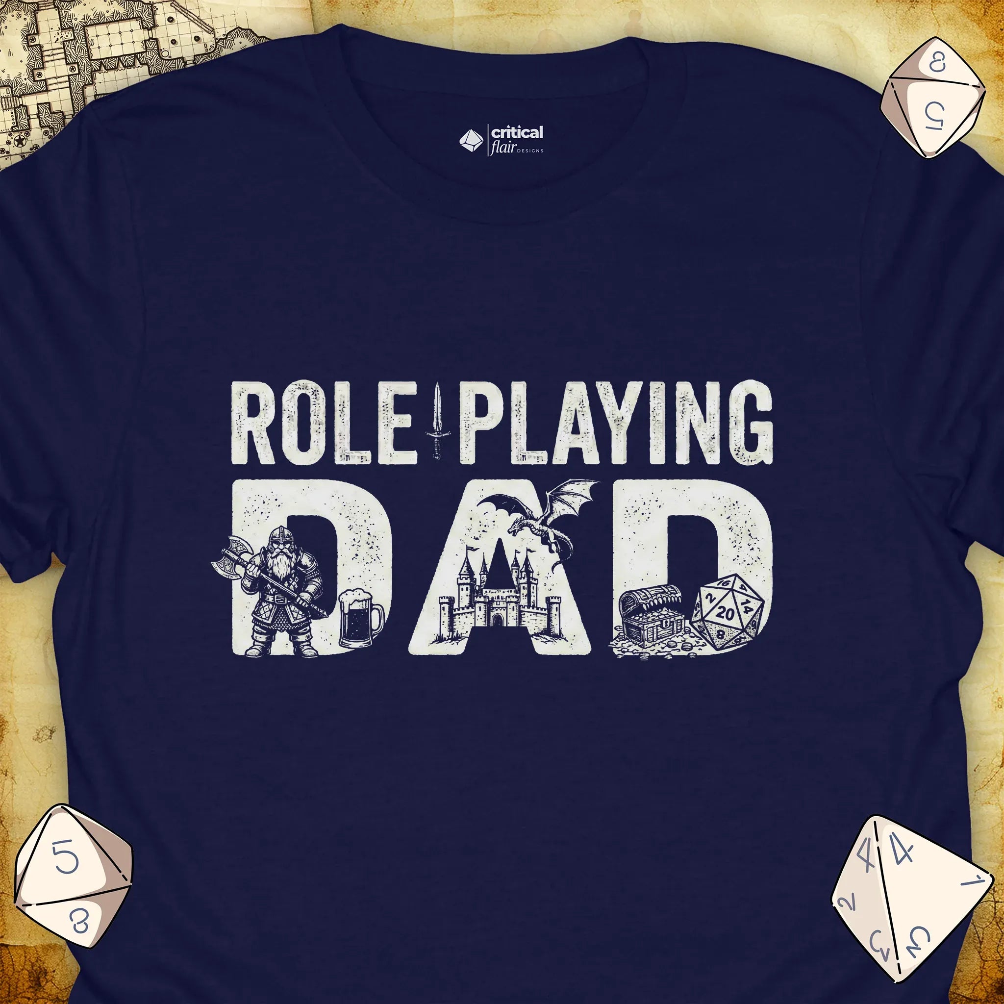 Critical Flair Role-Playing Dad T-Shirt Navy / S - Dungeons and Dragons and tabletop RPG gaming apparel