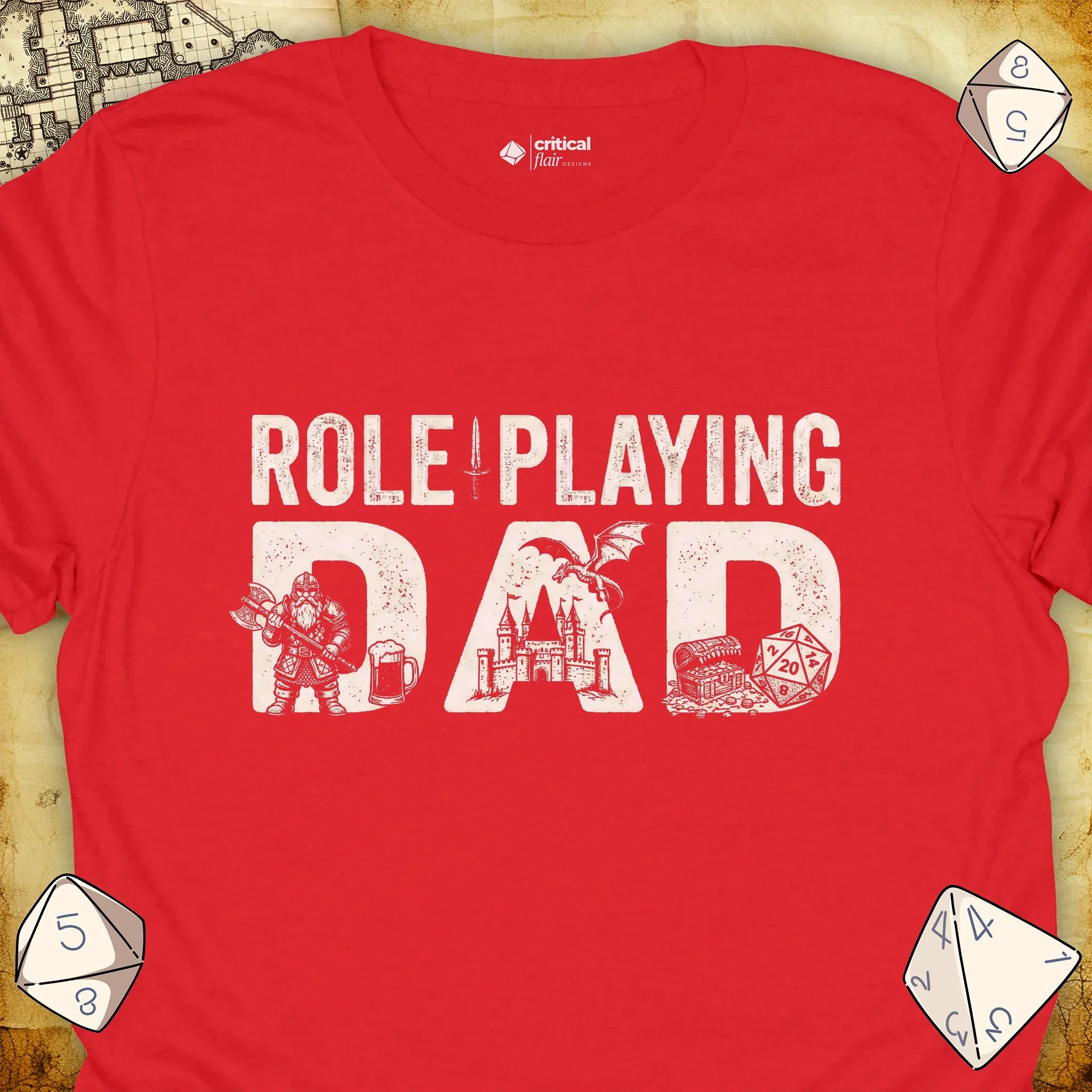 Critical Flair Role-Playing Dad T-Shirt Red / S - Dungeons and Dragons and tabletop RPG gaming apparel